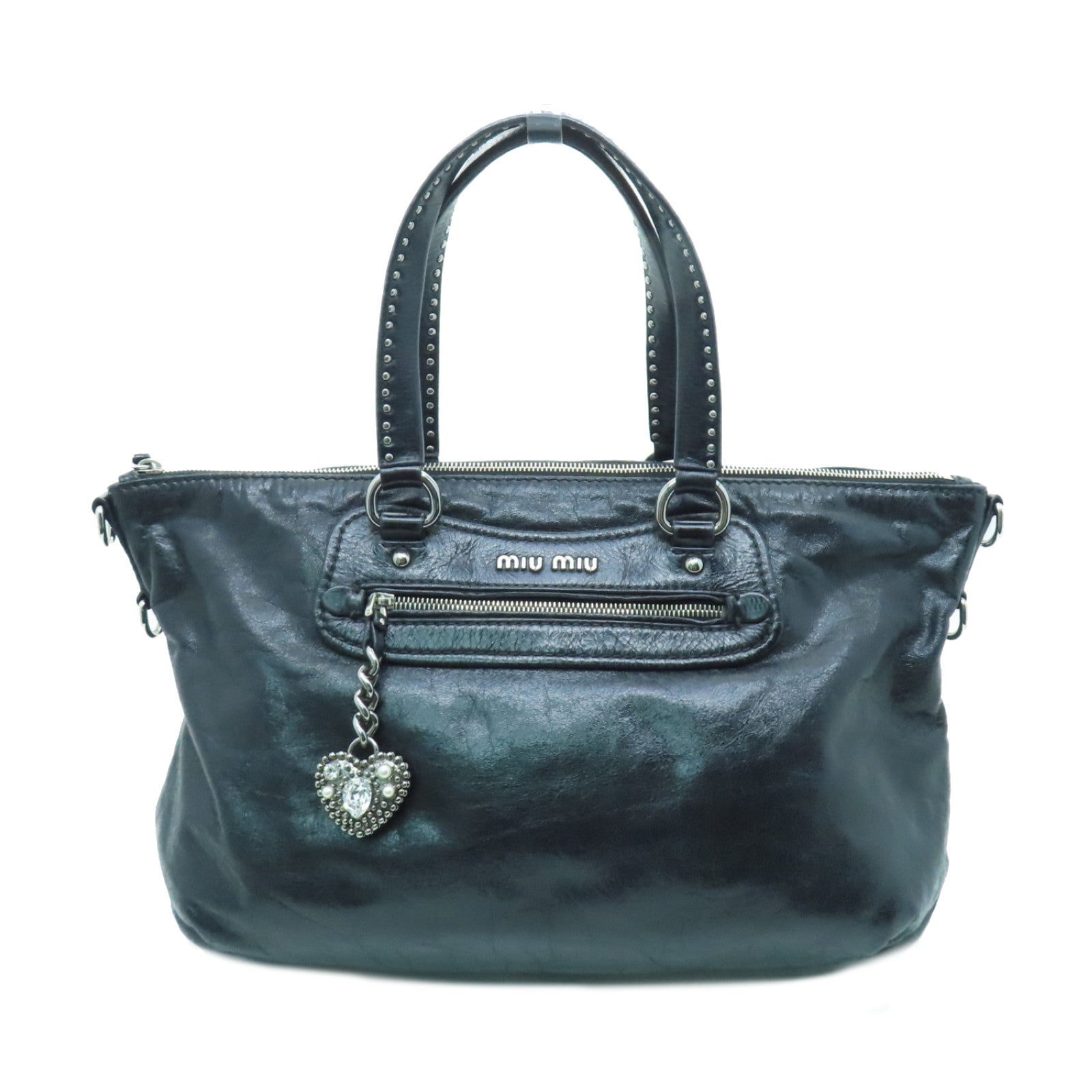 Miu Miu cowhide leather Shoulder Bag silver buckle shoulder bag black