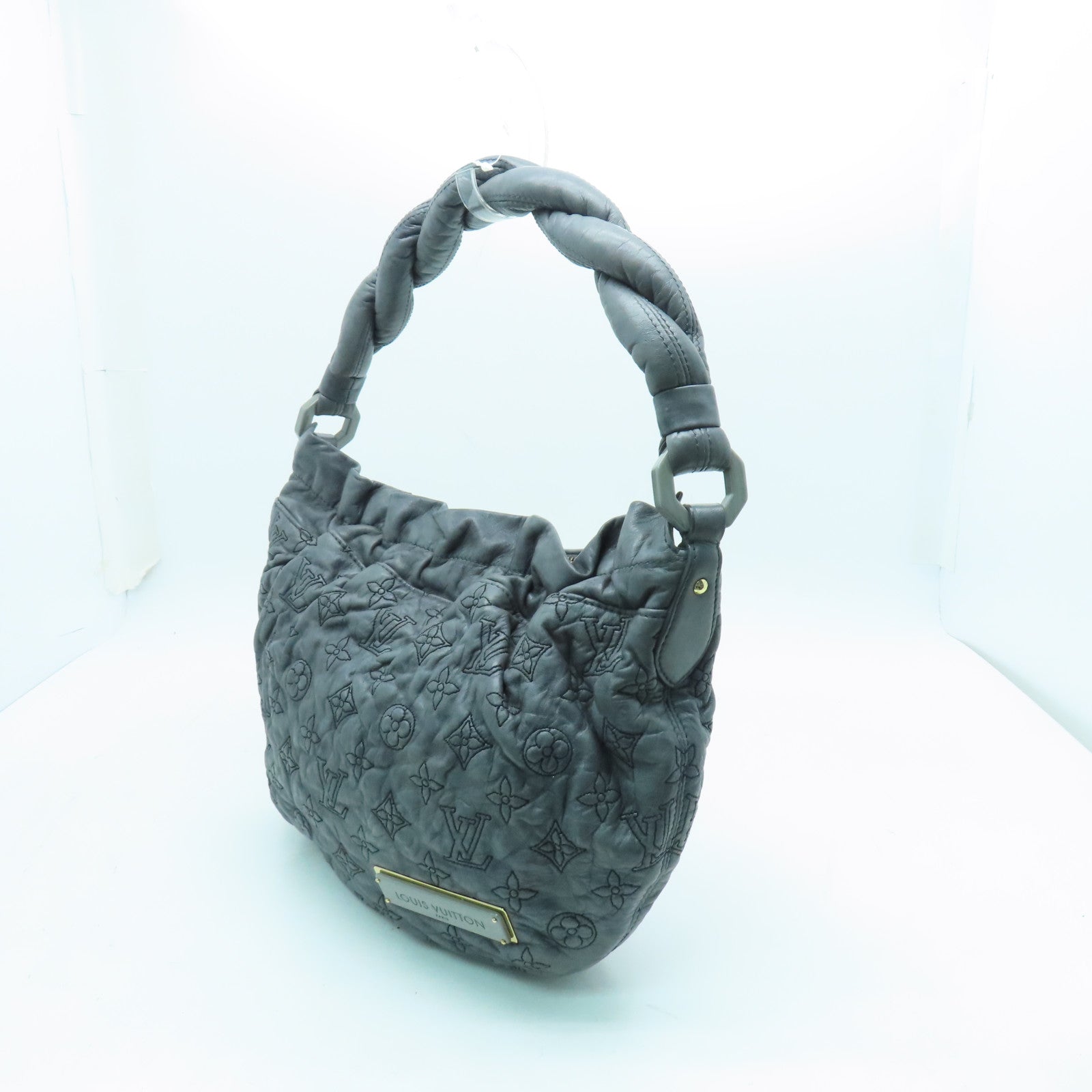 LOUIS VUITTON Lambskin Leather Nimbus Olympe PM Gold Buckle Shoulder Bag Gray
