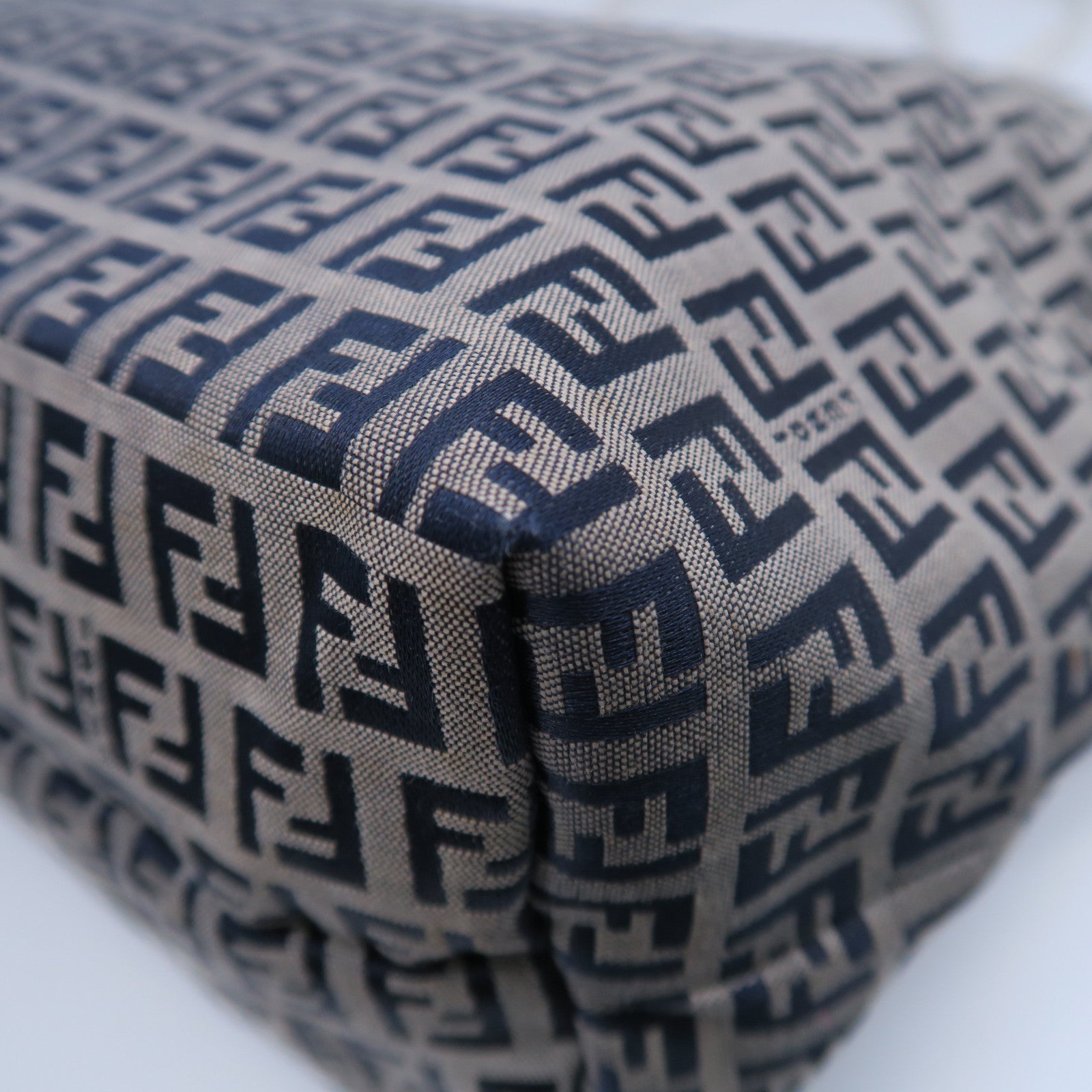 FENDI 帆布Tote Bag銀扣肩背袋灰色/藍色