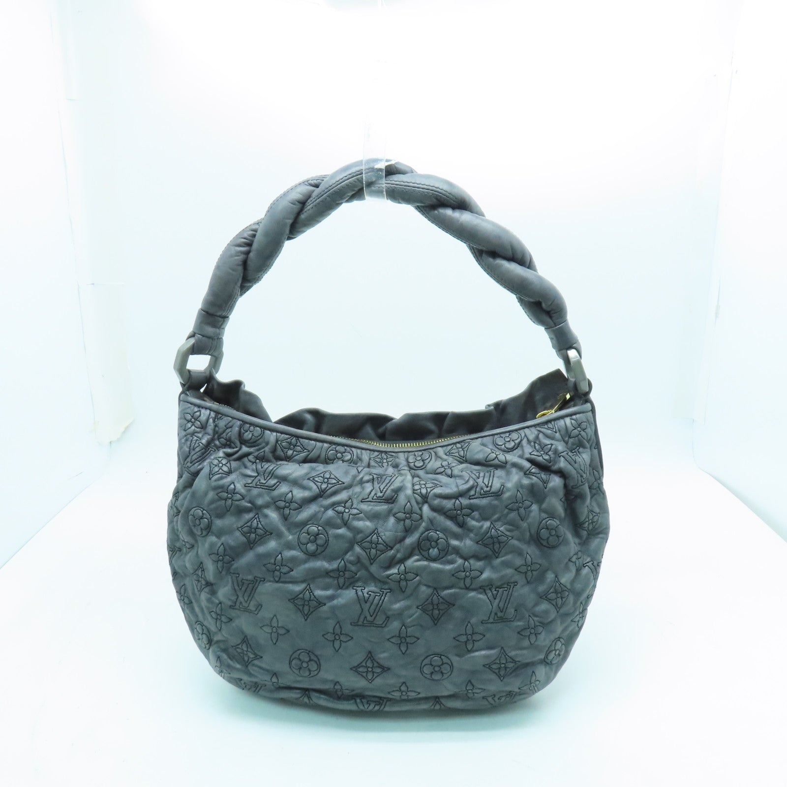 LOUIS VUITTON Lambskin Leather Nimbus Olympe PM Gold Buckle Shoulder Bag Gray