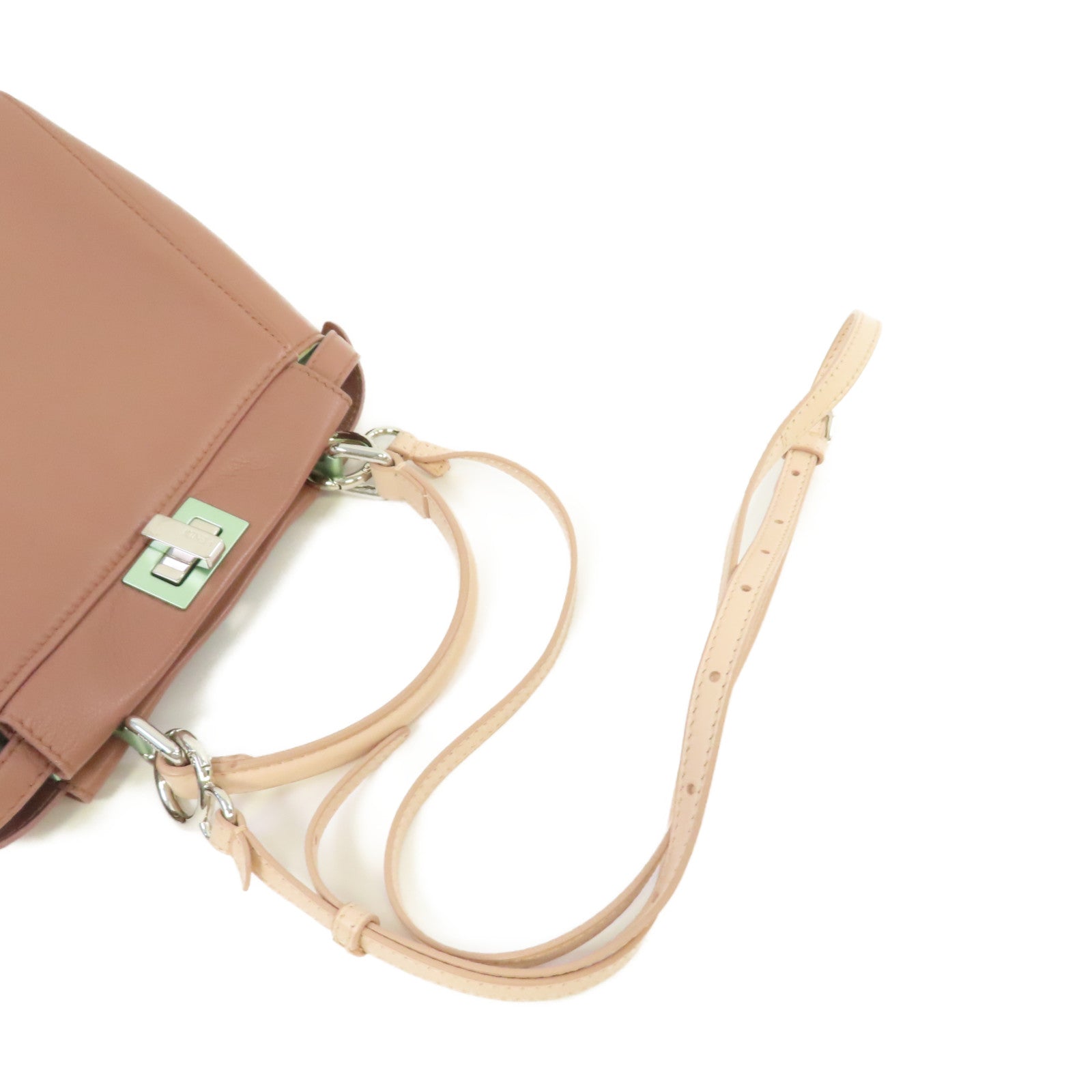 FENDI 羊皮皮革Peekaboo Mini 2Way Shoulder Bag銀扣手挽肩背兩用袋粉杏色