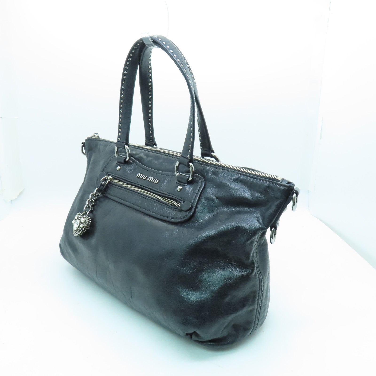 Miu Miu cowhide leather Shoulder Bag silver buckle shoulder bag black