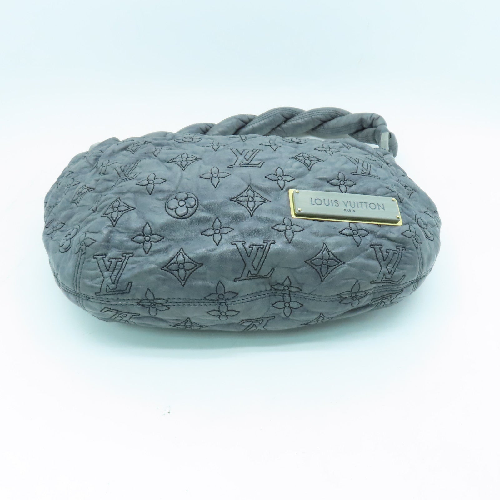 LOUIS VUITTON Lambskin Leather Nimbus Olympe PM Gold Buckle Shoulder Bag Gray
