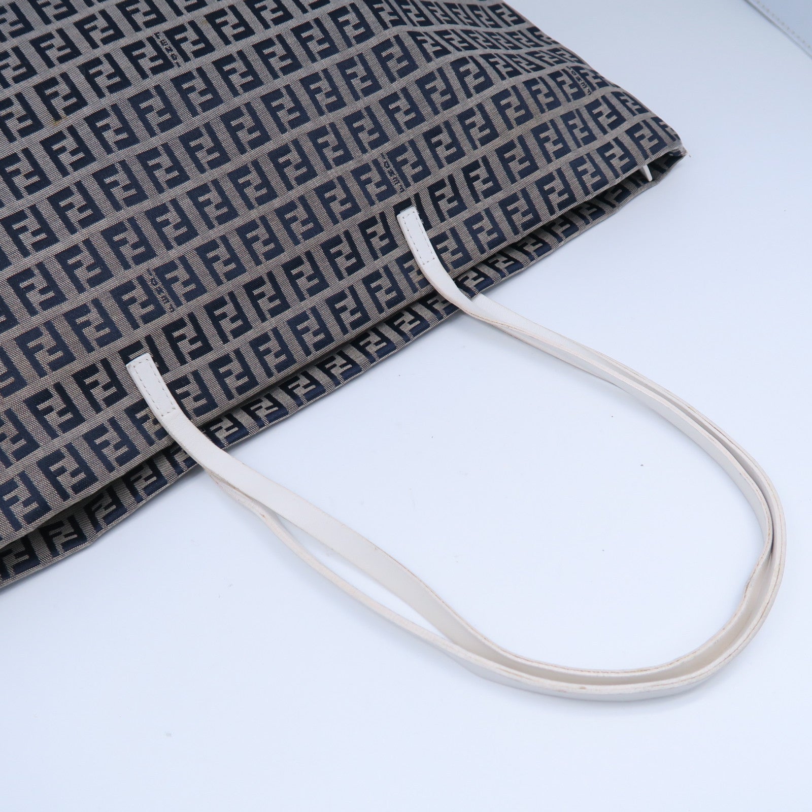FENDI 帆布Tote Bag銀扣肩背袋灰色/藍色