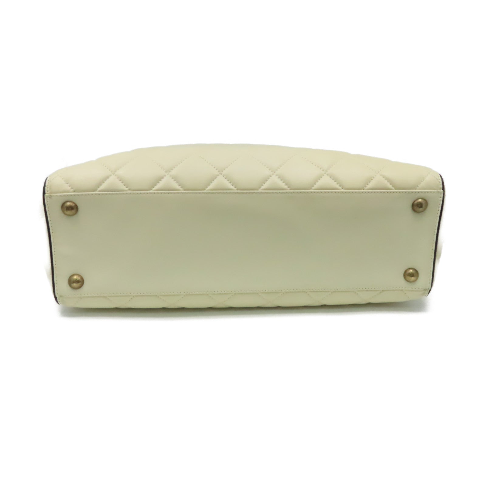 CHANEL 菱格牛皮皮革2Way Shoulder Bag金扣鏈帶手挽肩背兩用袋米白色/黑色
