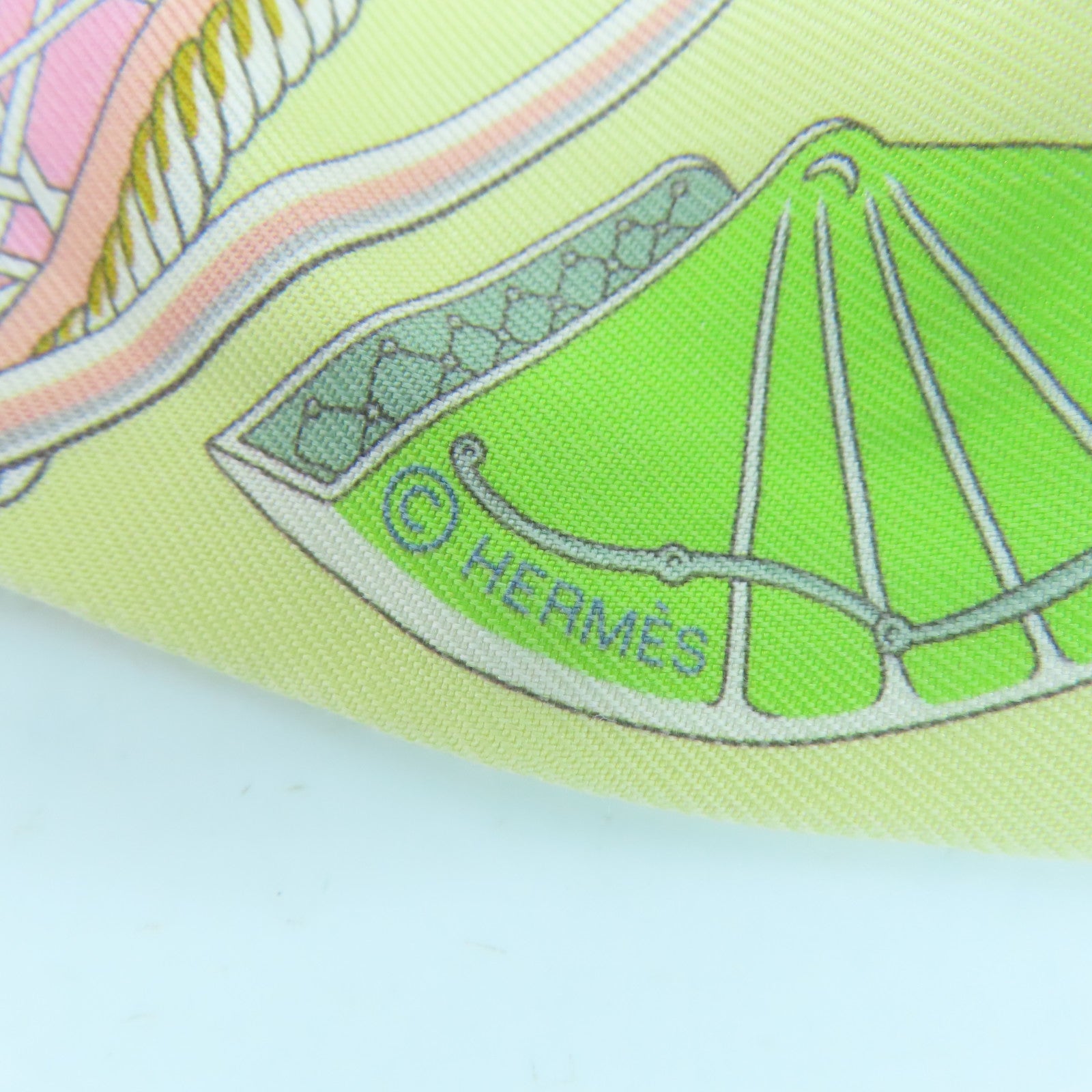 HERMES Silk Twilly Scarf Pink/Yellow
