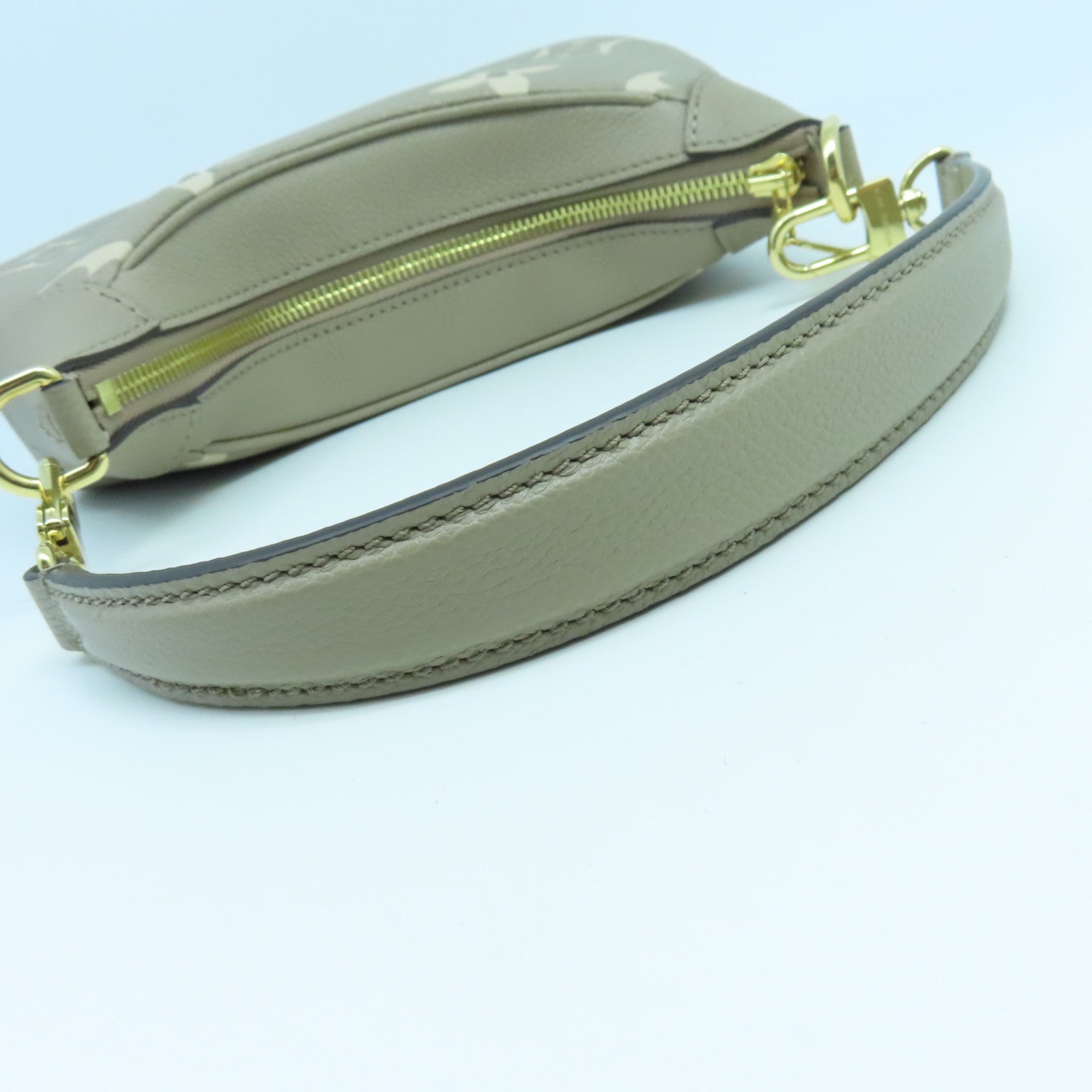 LOUIS VUITTON Monogram Empreinte Bagatelle Gold Buckle Handle Shoulder Bag Turtledove Grey/Cream