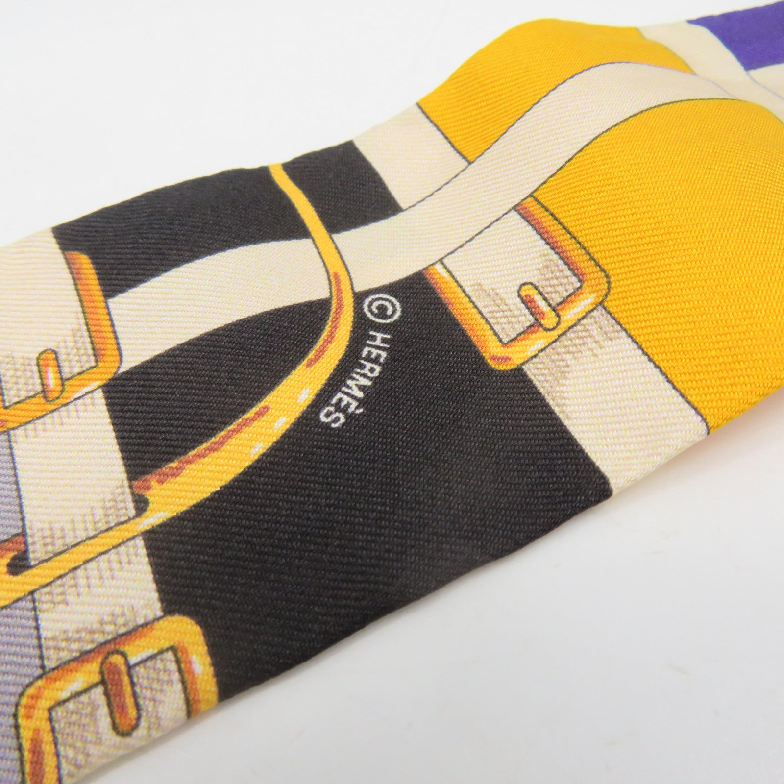 HERMES Silk Twilly Scarf Purple/Yellow/Black/Color