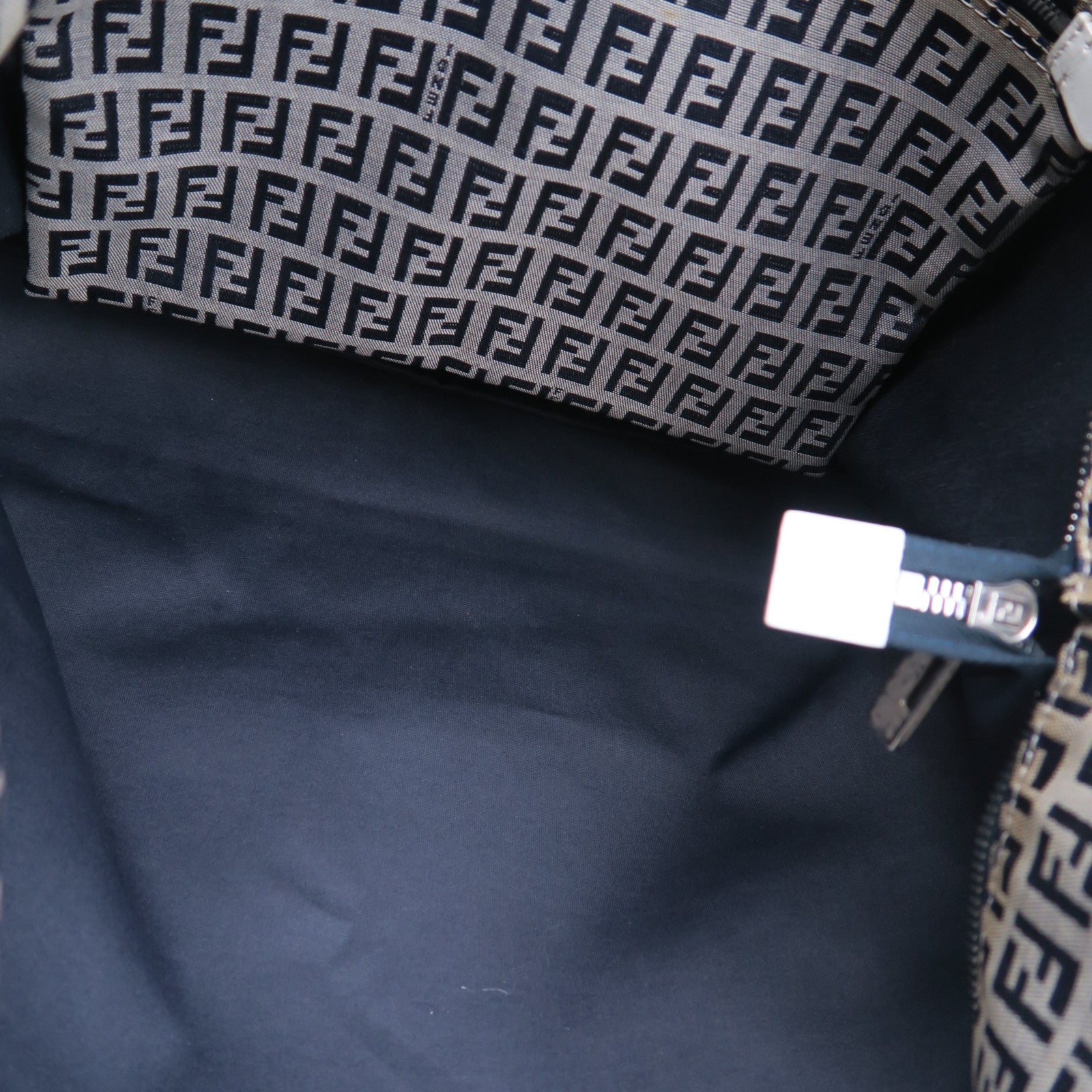 FENDI 帆布Tote Bag銀扣肩背袋灰色/藍色