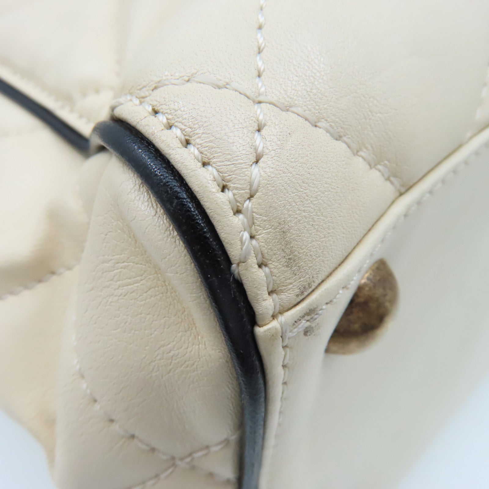 CHANEL 菱格牛皮皮革2Way Shoulder Bag金扣鏈帶手挽肩背兩用袋米白色/黑色