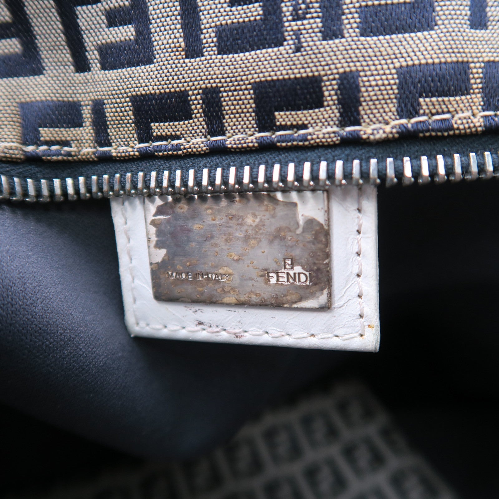 FENDI 帆布Tote Bag銀扣肩背袋灰色/藍色