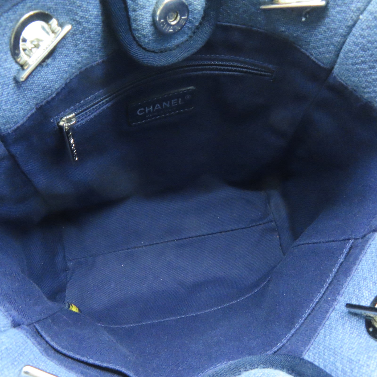 CHANEL 帆布Shoulder Bag银扣链带肩背袋蓝色
