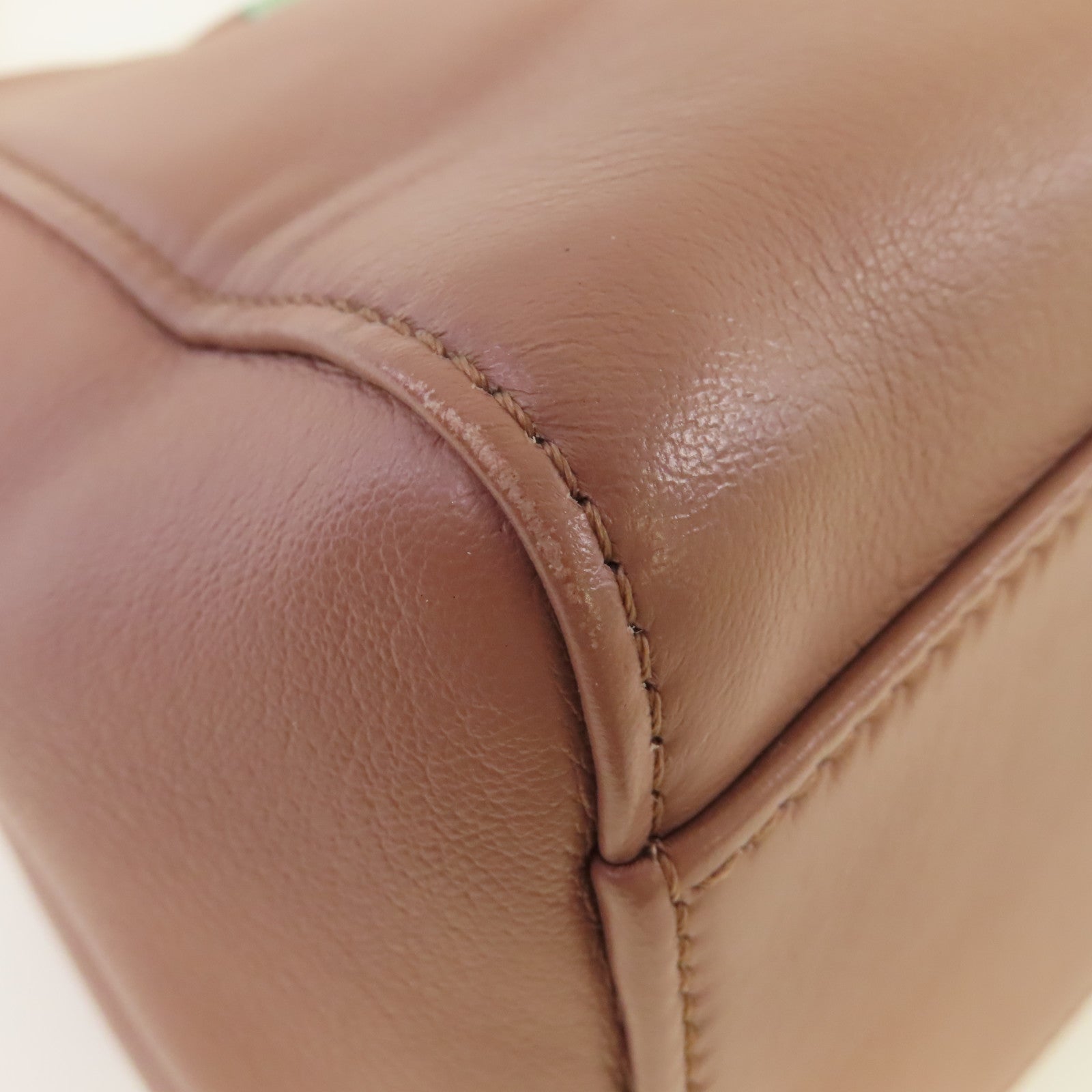 FENDI 羊皮皮革Peekaboo Mini 2Way Shoulder Bag銀扣手挽肩背兩用袋粉杏色