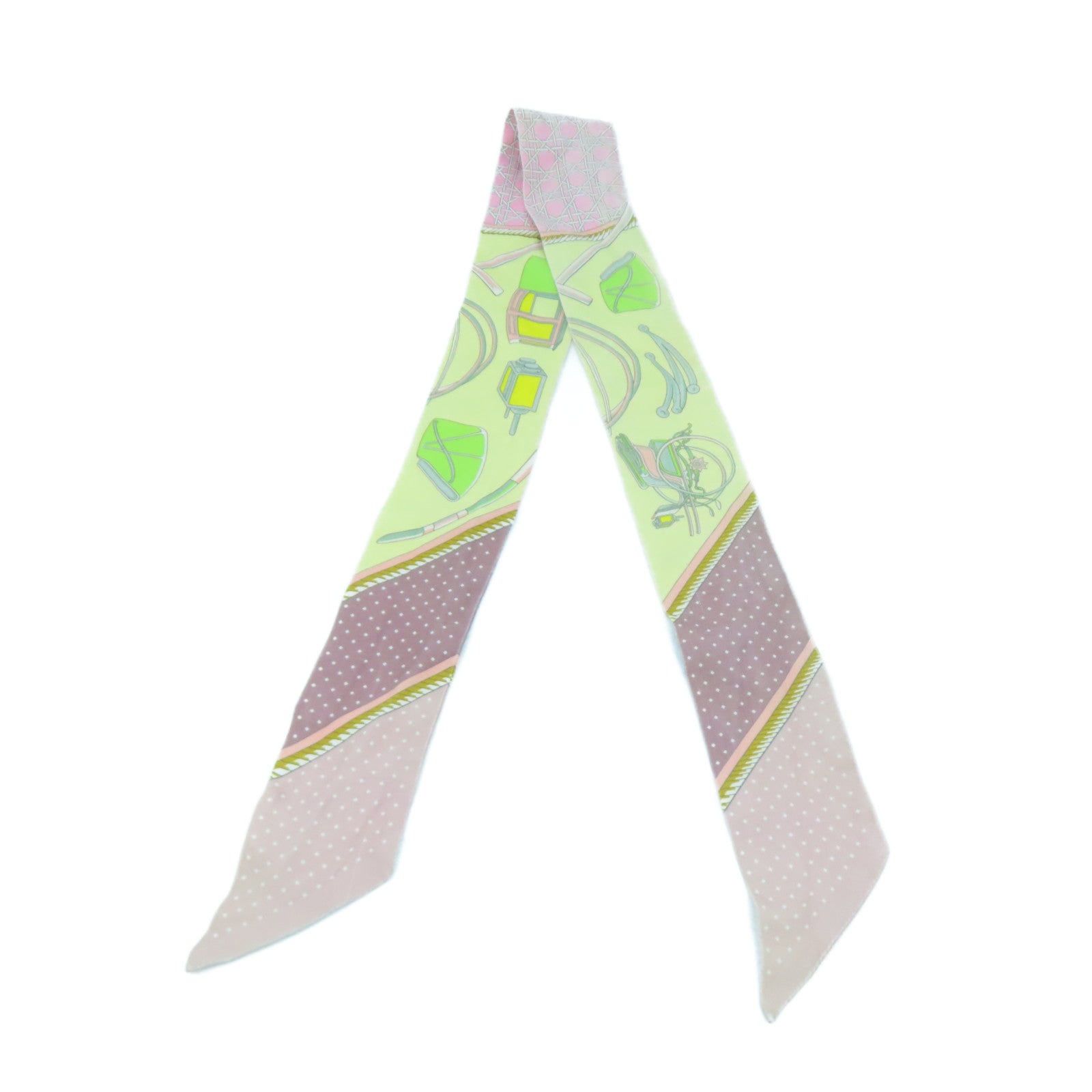 HERMES Silk Twilly Scarf Pink/Yellow