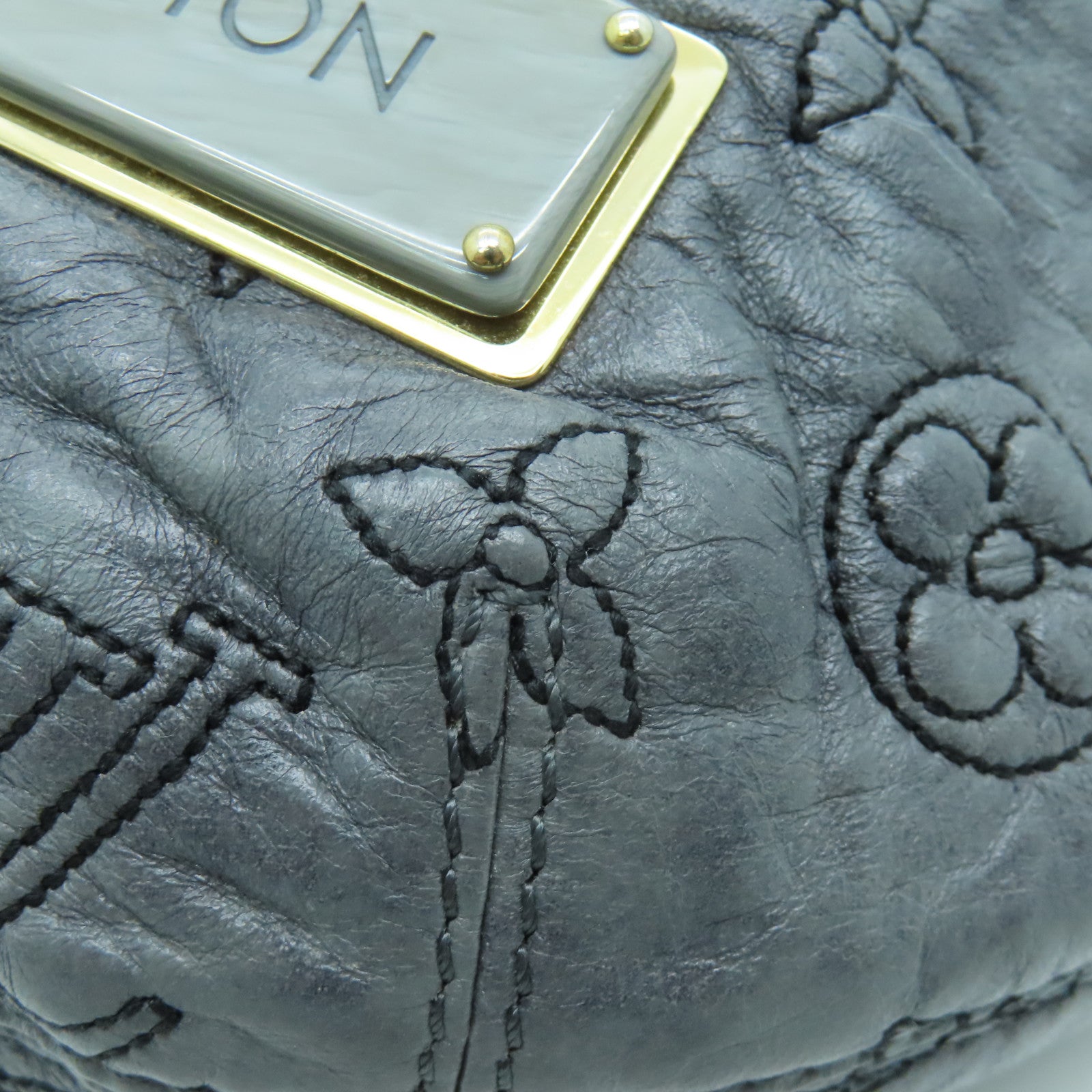 LOUIS VUITTON Lambskin Leather Nimbus Olympe PM Gold Buckle Shoulder Bag Gray