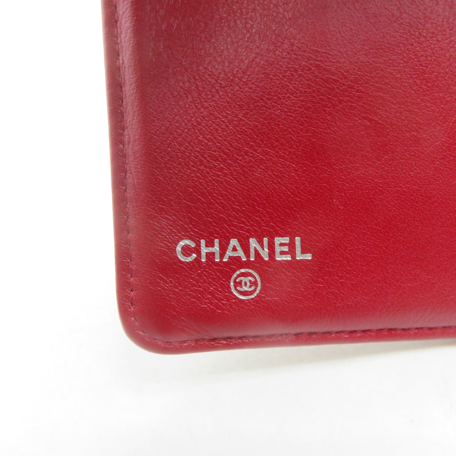 CHANEL 菱格漆皮皮革Short Wallet银扣短钱包红色