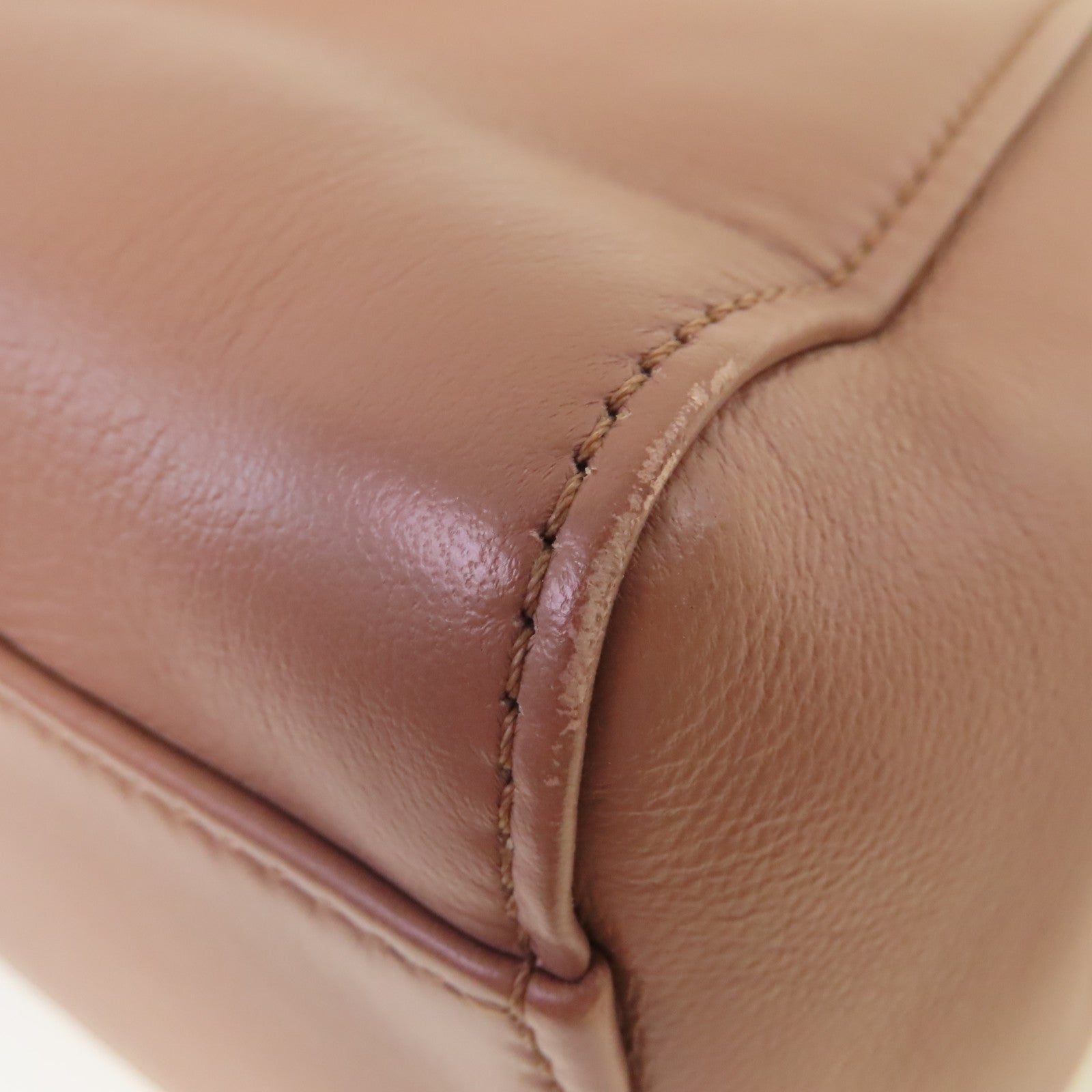 FENDI 羊皮皮革Peekaboo Mini 2Way Shoulder Bag銀扣手挽肩背兩用袋粉杏色
