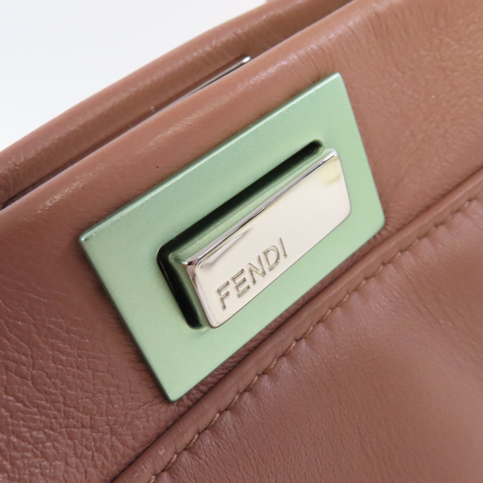 FENDI 羊皮皮革Peekaboo Mini 2Way Shoulder Bag銀扣手挽肩背兩用袋粉杏色