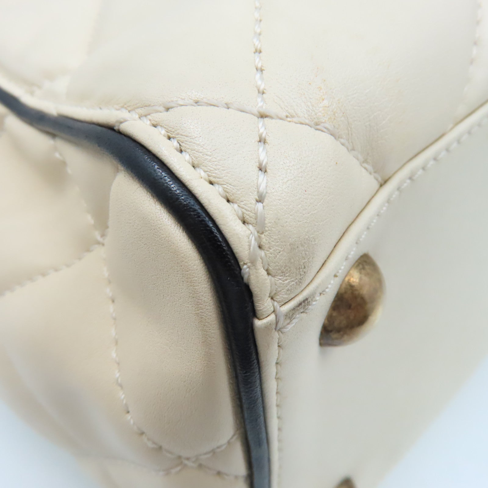 CHANEL 菱格牛皮皮革2Way Shoulder Bag金扣鏈帶手挽肩背兩用袋米白色/黑色