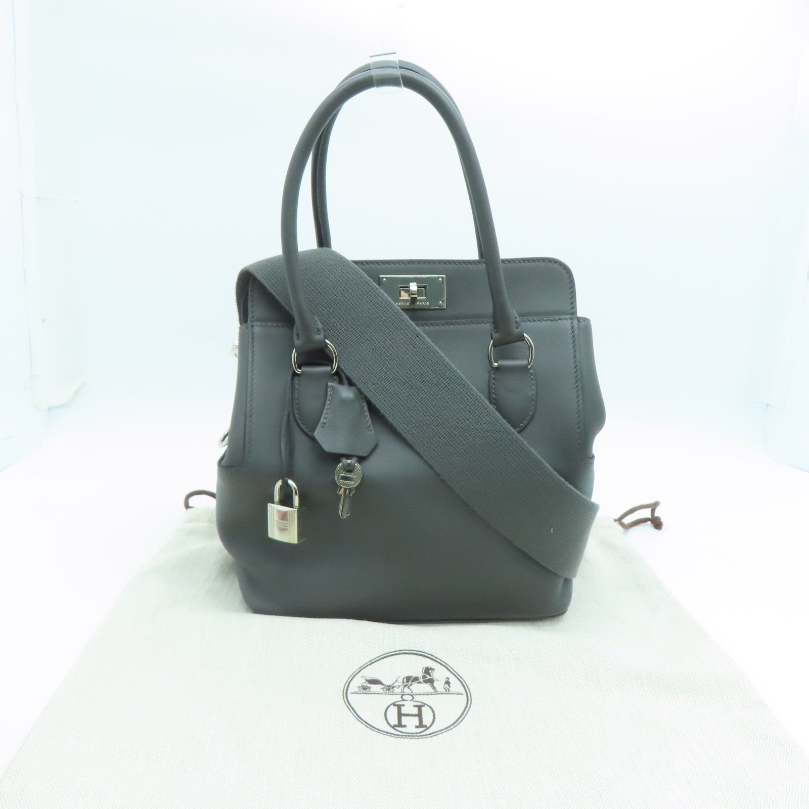 HERMES 【激減優惠】Swift皮革Toolbox 20 Shoulder Bag銀扣手挽肩背兩用袋Graphite/深灰色