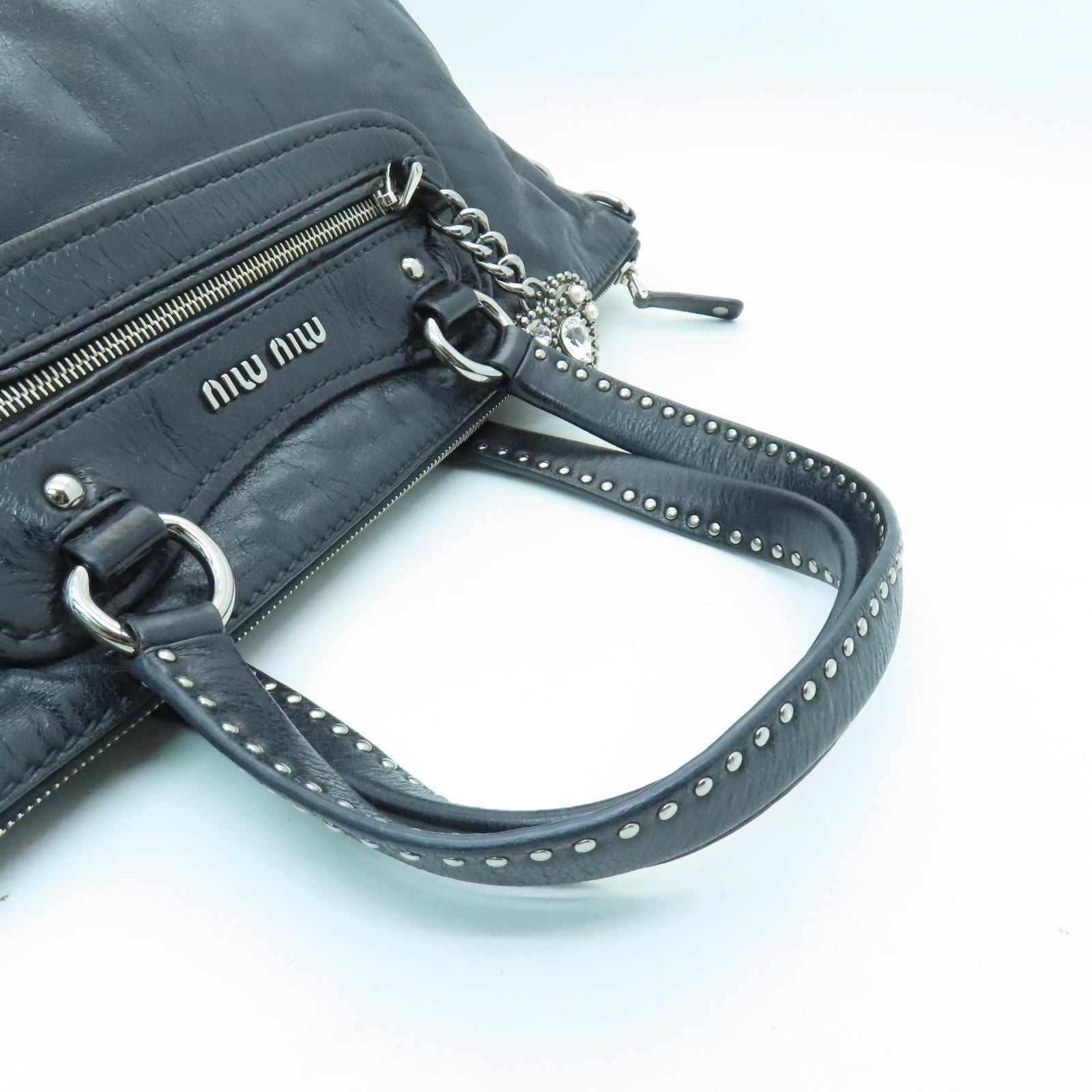 Miu Miu cowhide leather Shoulder Bag silver buckle shoulder bag black