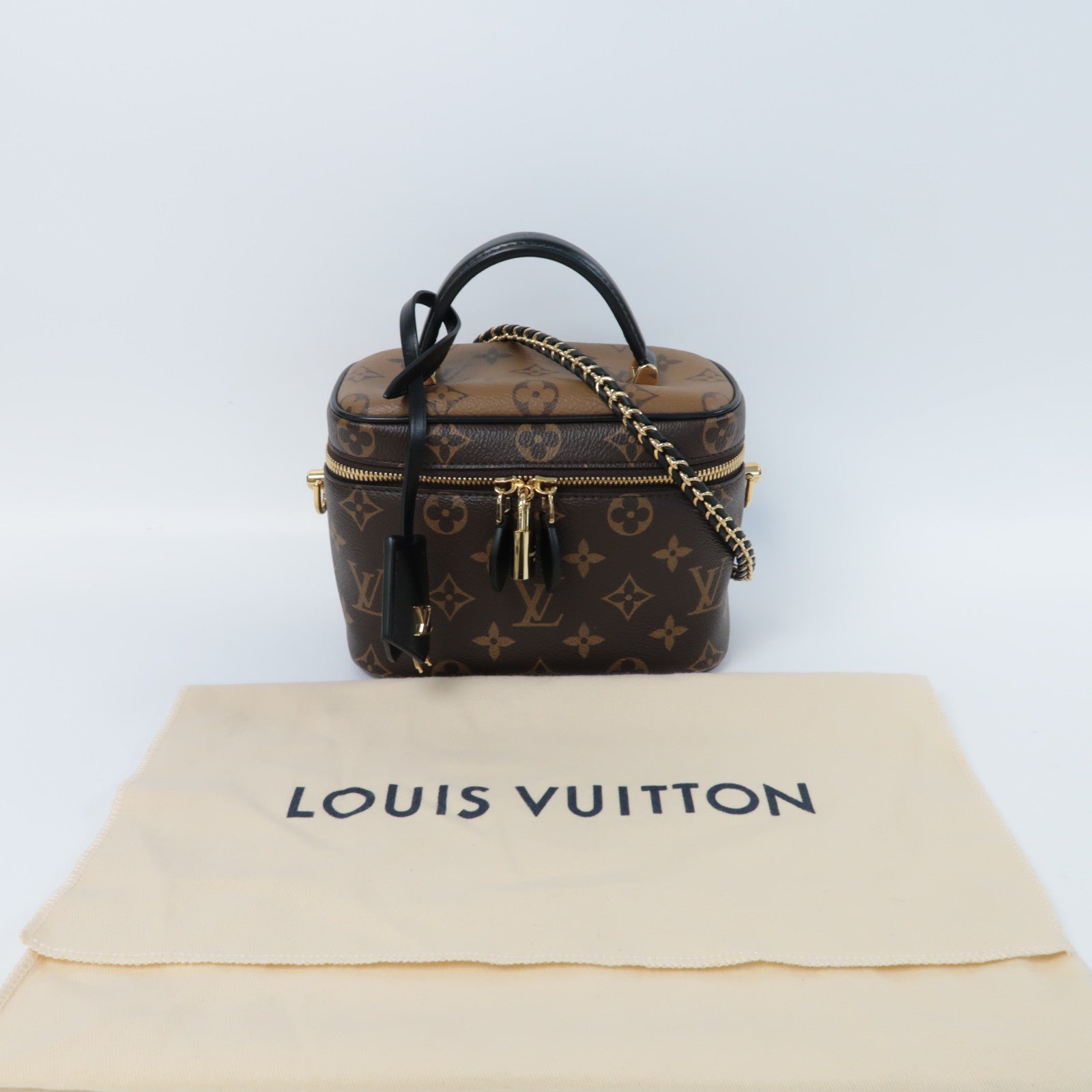 LOUIS VUITTON Monogram Vanity PM金扣手挽肩背兩用袋啡色
