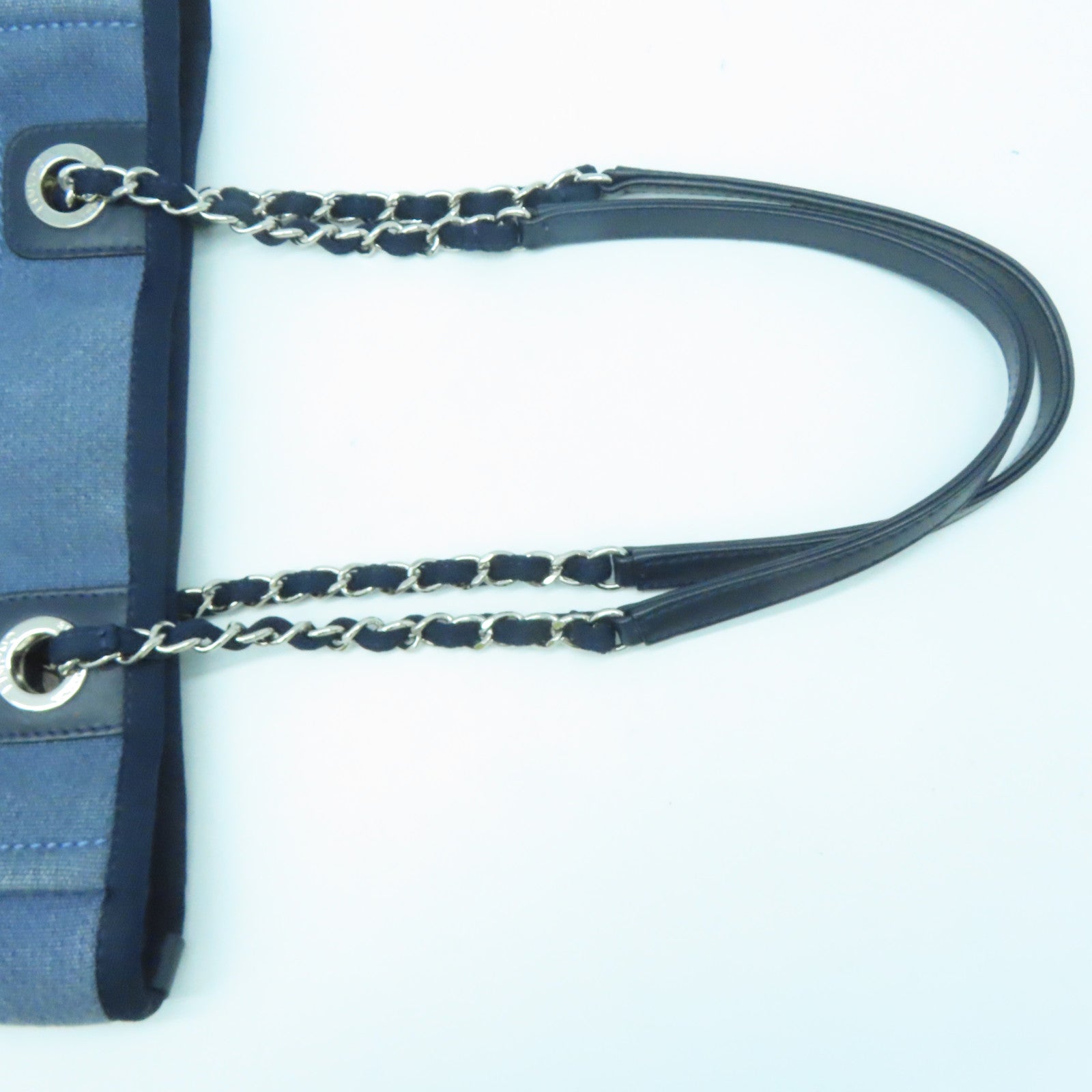 CHANEL 帆布Shoulder Bag银扣链带肩背袋蓝色