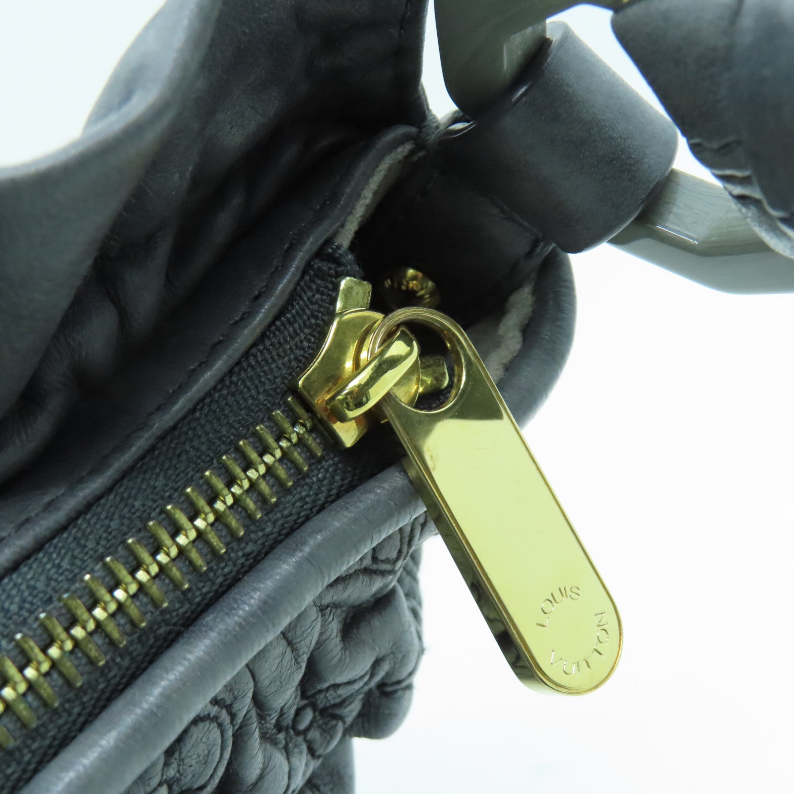 LOUIS VUITTON Lambskin Leather Nimbus Olympe PM Gold Buckle Shoulder Bag Gray