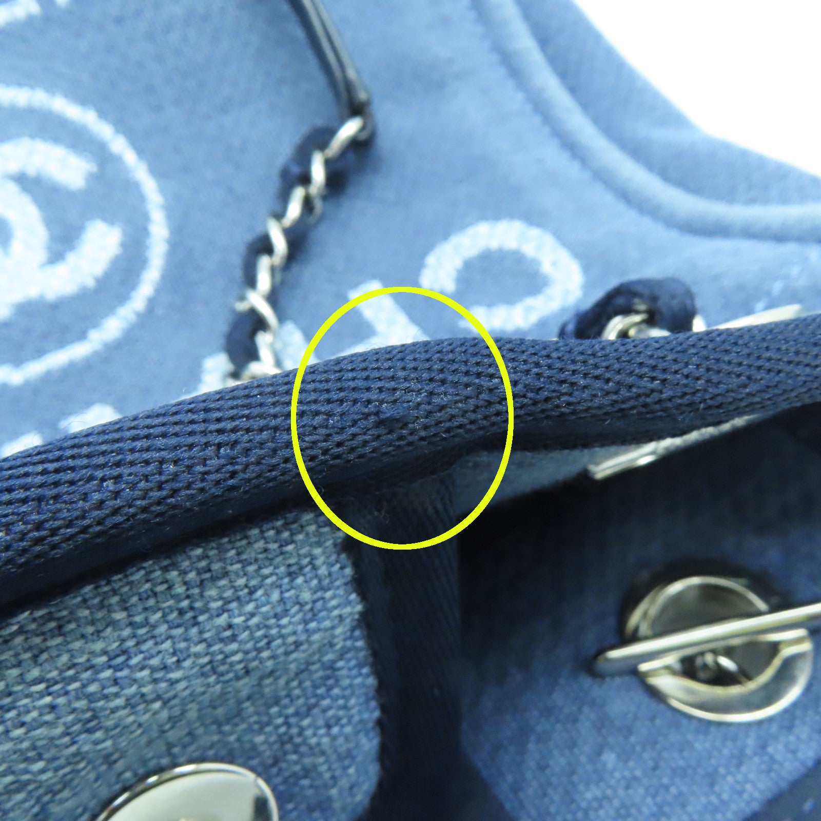 CHANEL 帆布Shoulder Bag银扣链带肩背袋蓝色