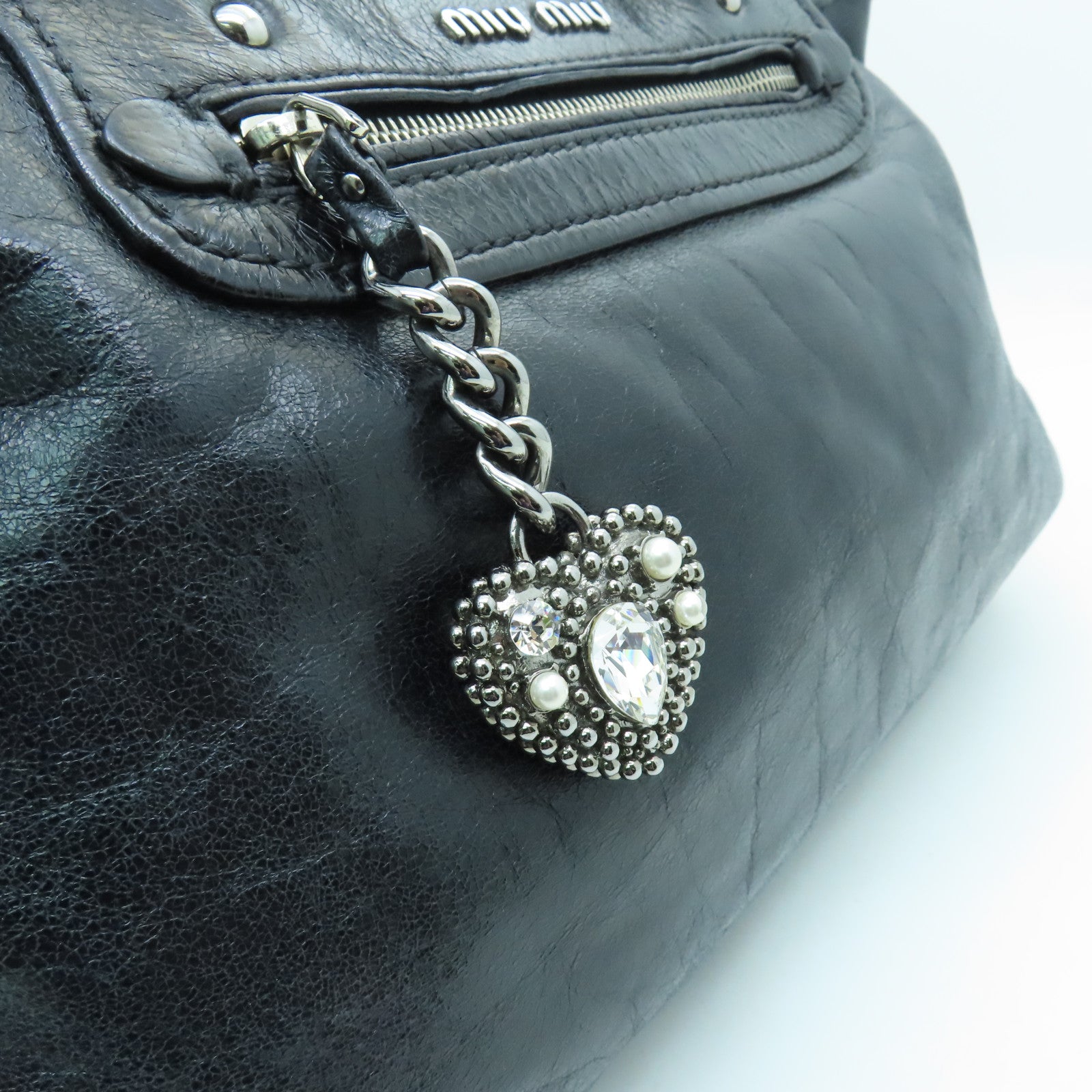 Miu Miu cowhide leather Shoulder Bag silver buckle shoulder bag black