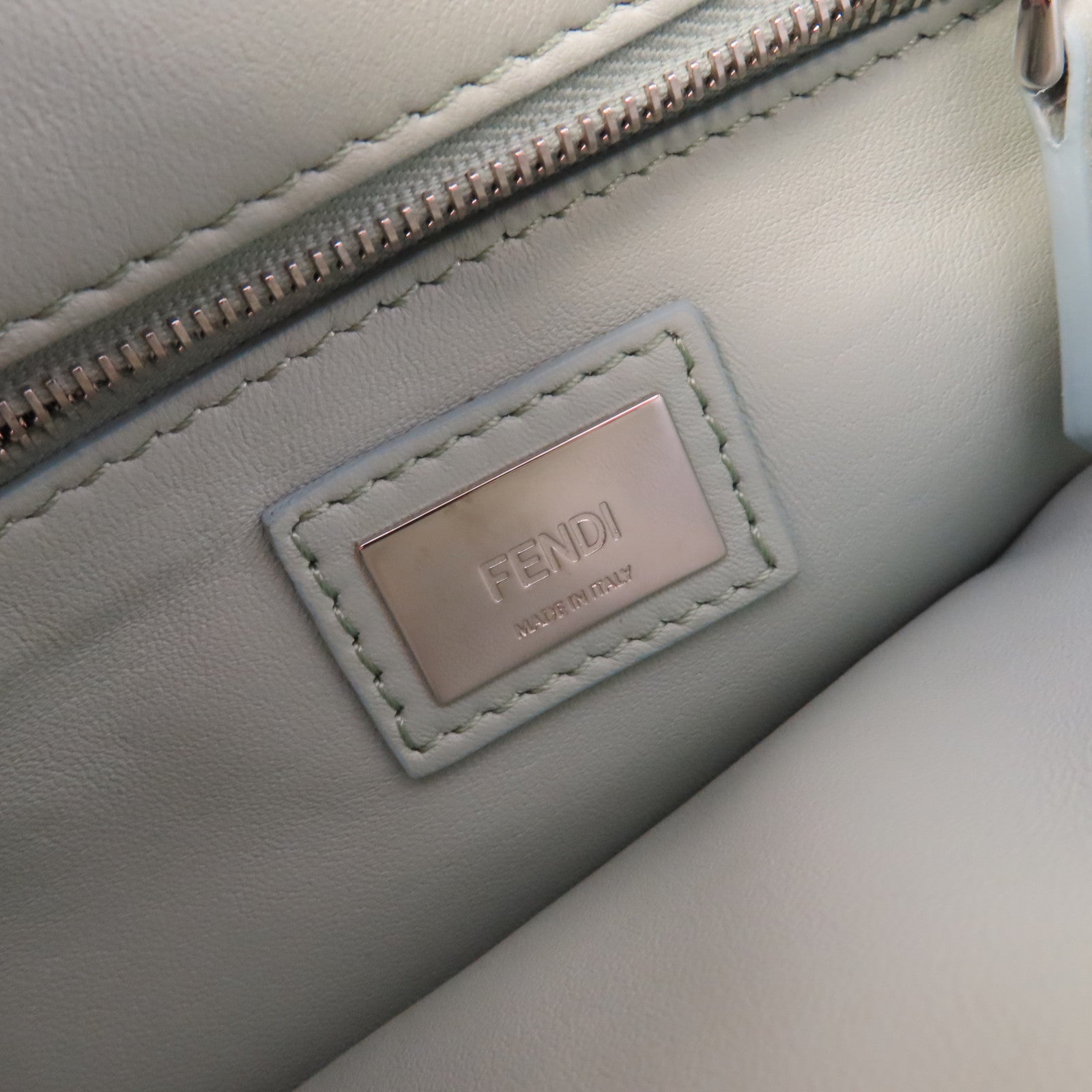 FENDI 羊皮皮革Peekaboo Mini 2Way Shoulder Bag銀扣手挽肩背兩用袋粉杏色