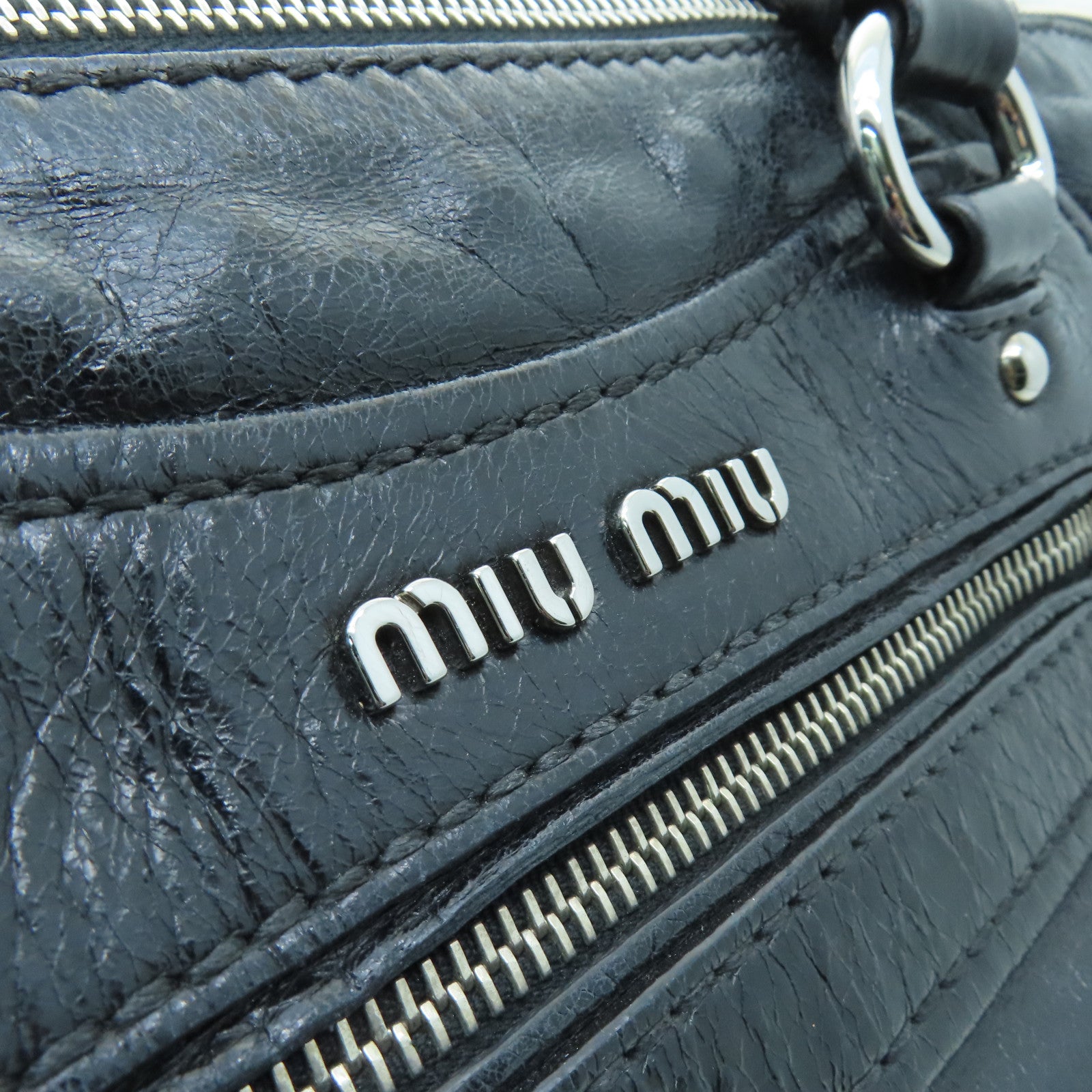 Miu Miu cowhide leather Shoulder Bag silver buckle shoulder bag black