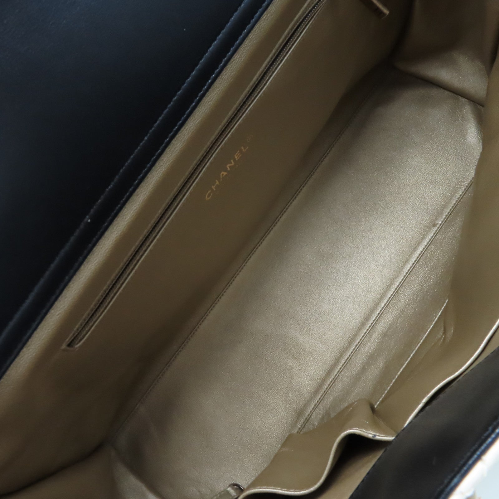CHANEL 菱格牛皮皮革2Way Shoulder Bag金扣鏈帶手挽肩背兩用袋米白色/黑色