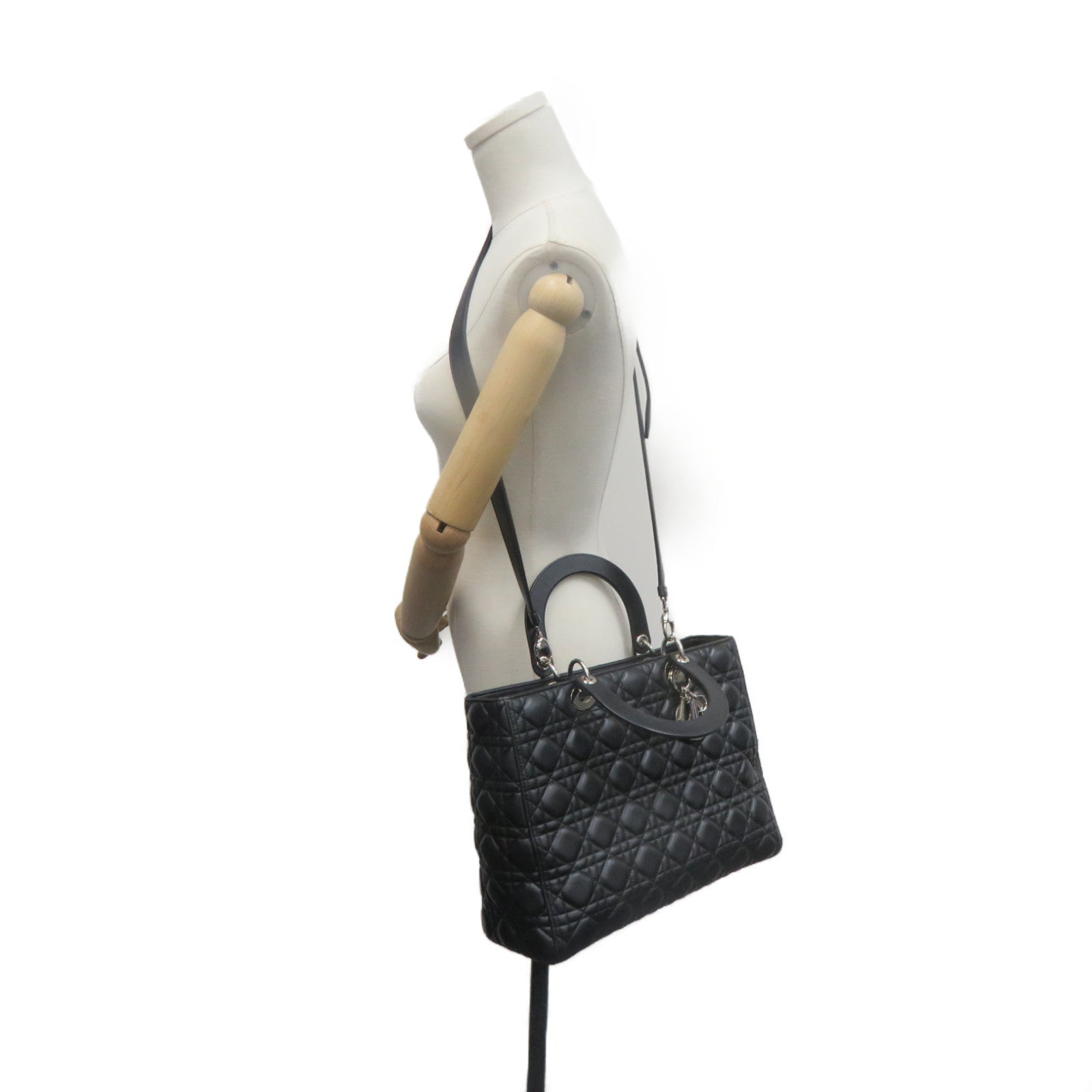 Dior 牛皮皮革Lady Dior 2 Way Handbag手挽肩背两用袋黑色