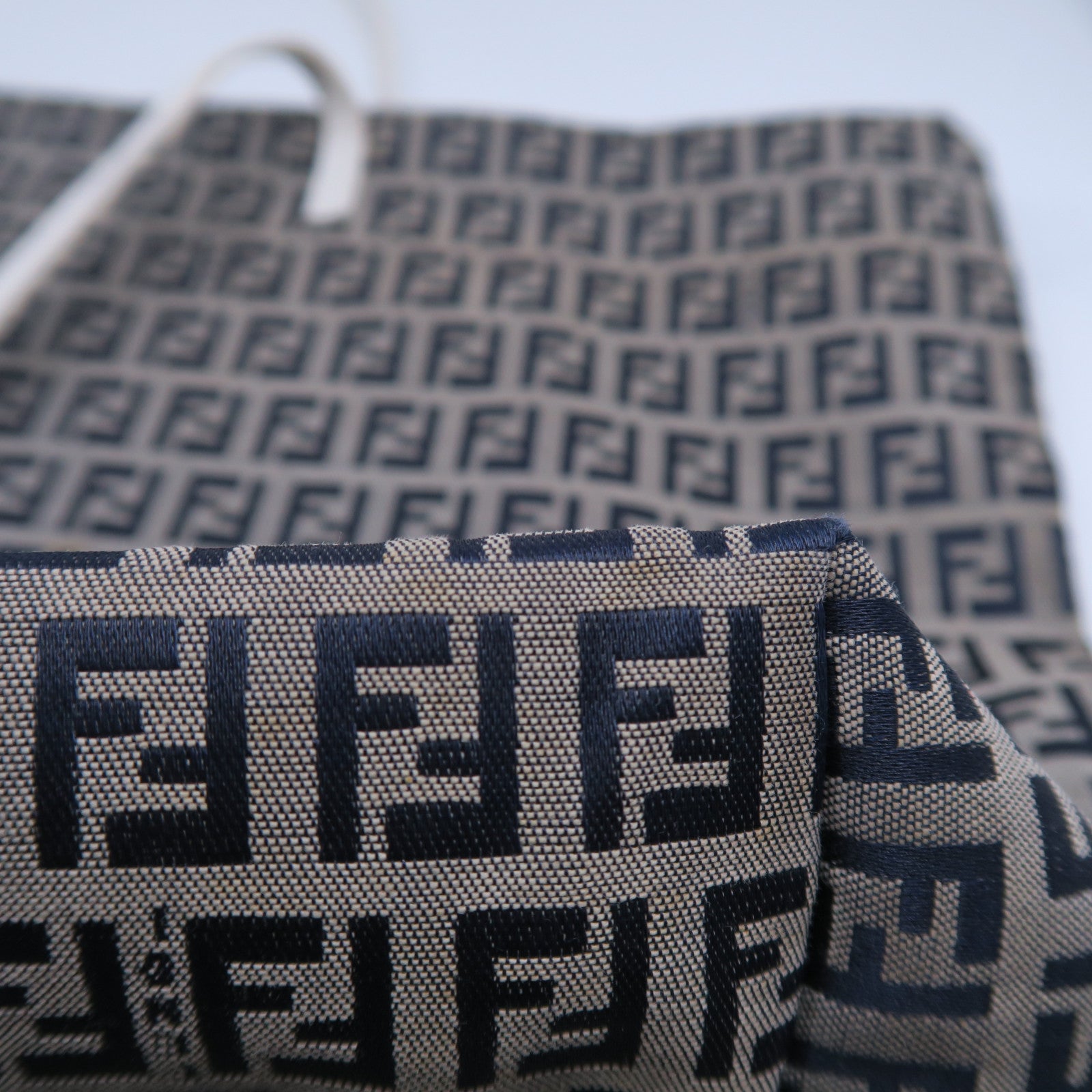FENDI 帆布Tote Bag銀扣肩背袋灰色/藍色