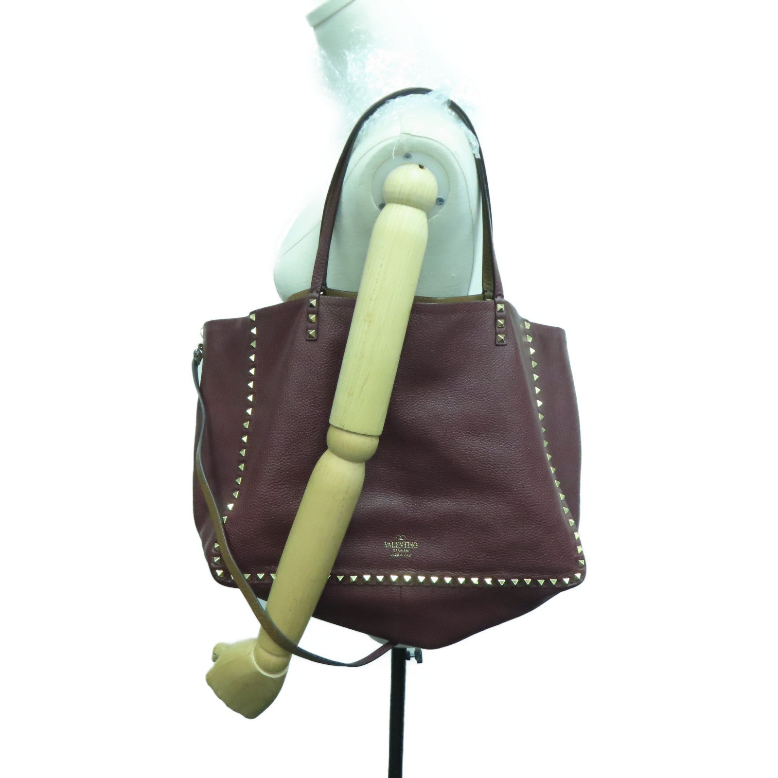 Valentino 牛皮皮革Shoulder Bag金扣肩背袋紅色/啡色