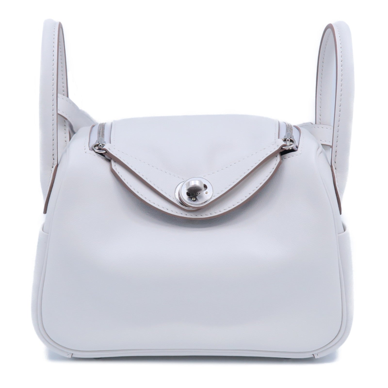 HERMES Swift皮革Mini Lindy銀扣手挽肩背兩用袋Gris Pale奶灰色