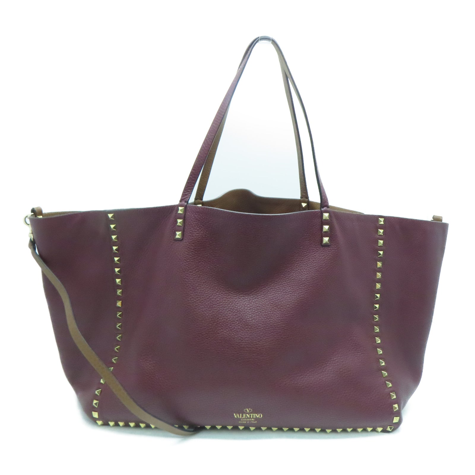 Valentino 牛皮皮革Shoulder Bag金扣肩背袋紅色/啡色