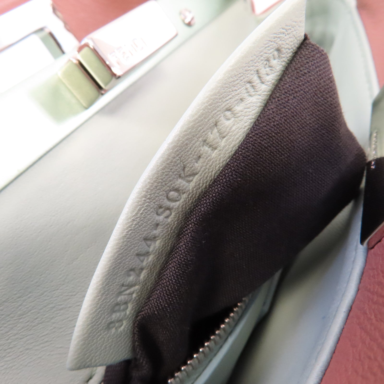 FENDI 羊皮皮革Peekaboo Mini 2Way Shoulder Bag銀扣手挽肩背兩用袋粉杏色
