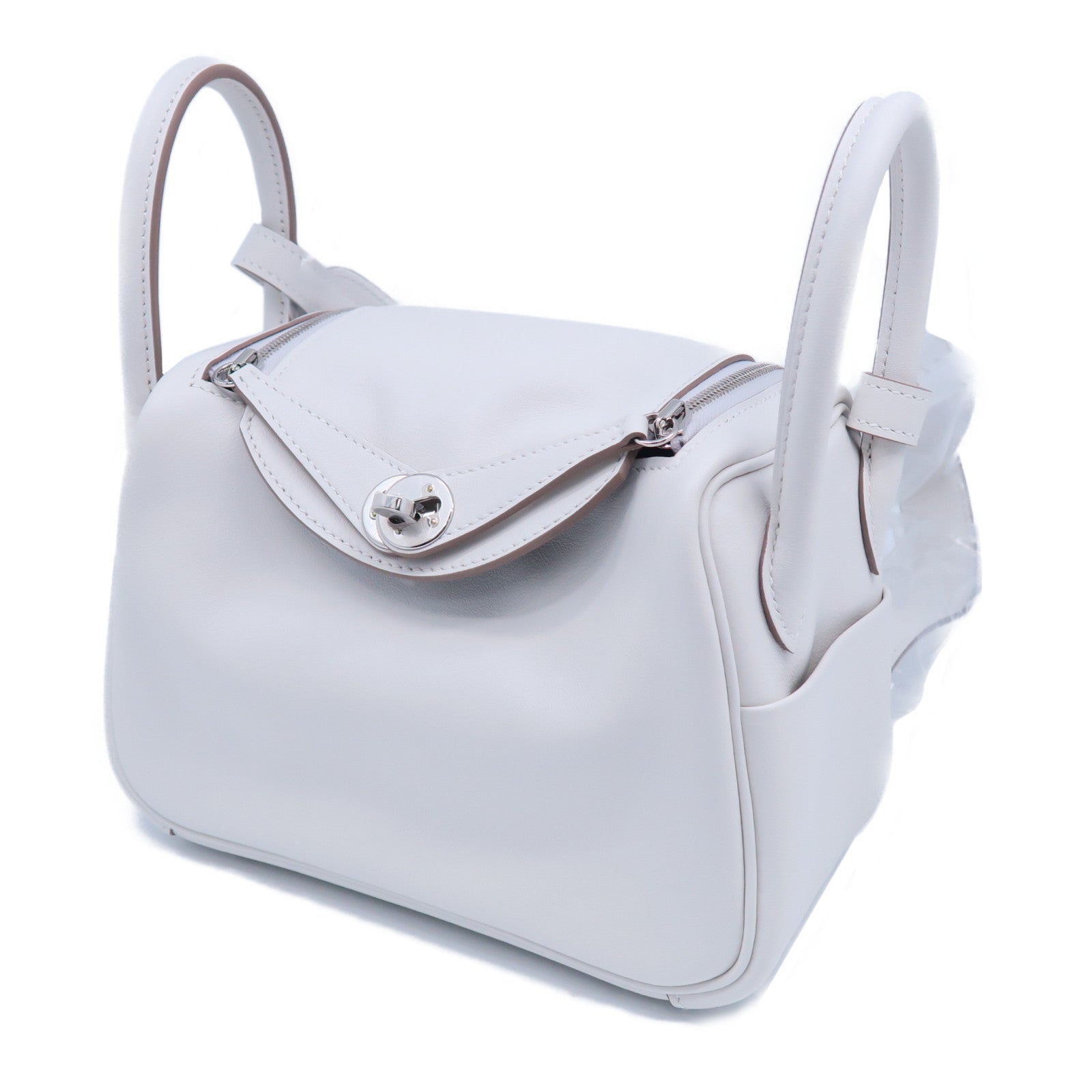 HERMES Swift皮革Mini Lindy銀扣手挽肩背兩用袋Gris Pale奶灰色