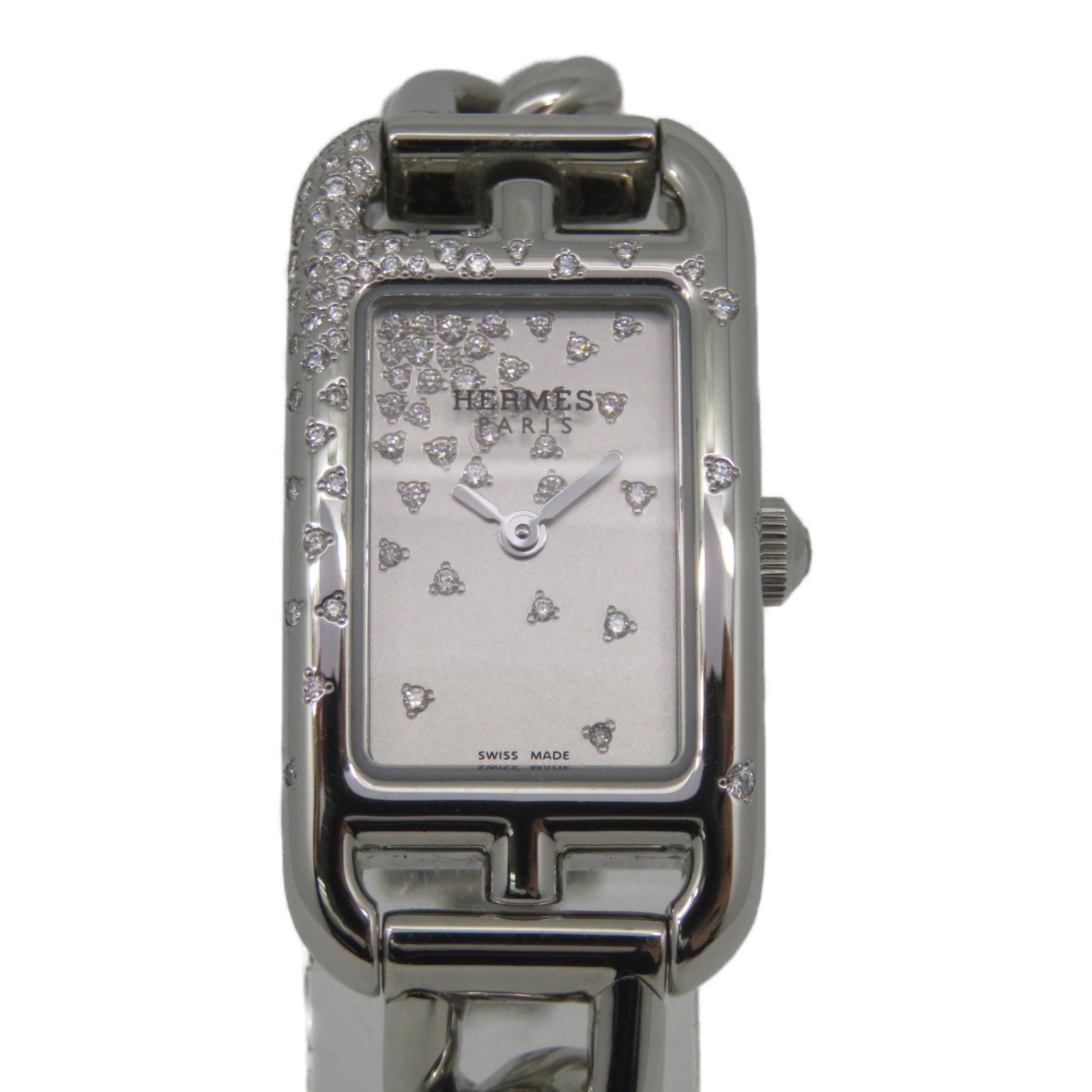 HERMES UHR Natucket Diamond Quartz Watch钻石/不锈钢手表石英机芯银色