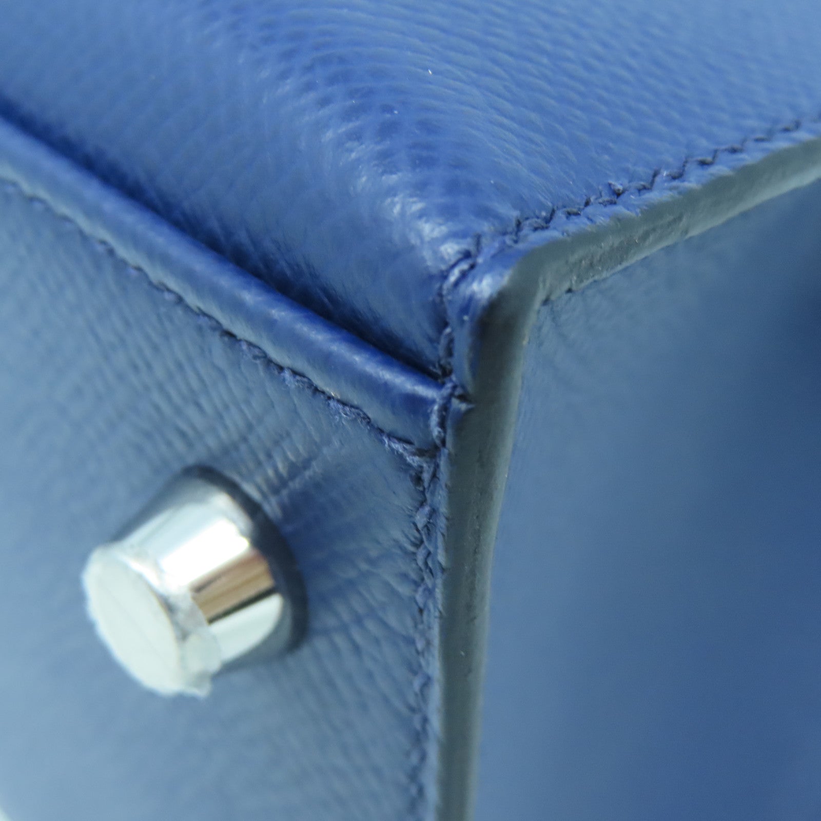 HERMES Epsom Leather Kelly 25 Silver Buckle Handle Shoulder Bag Sapphire Blue/Black