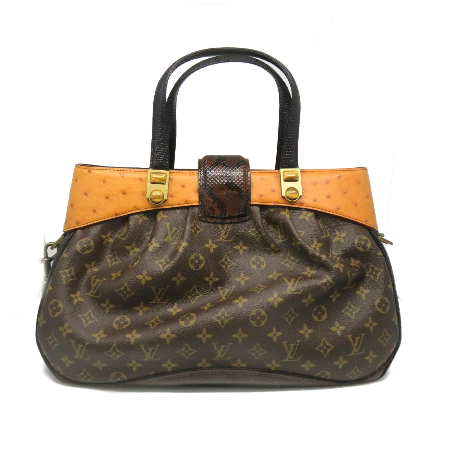LOUIS VUITTON 【激減優惠】Monogram/駝鳥皮革/蛇皮皮革Oskar Waltz 2way Shoulder手挽肩背兩用袋啡色