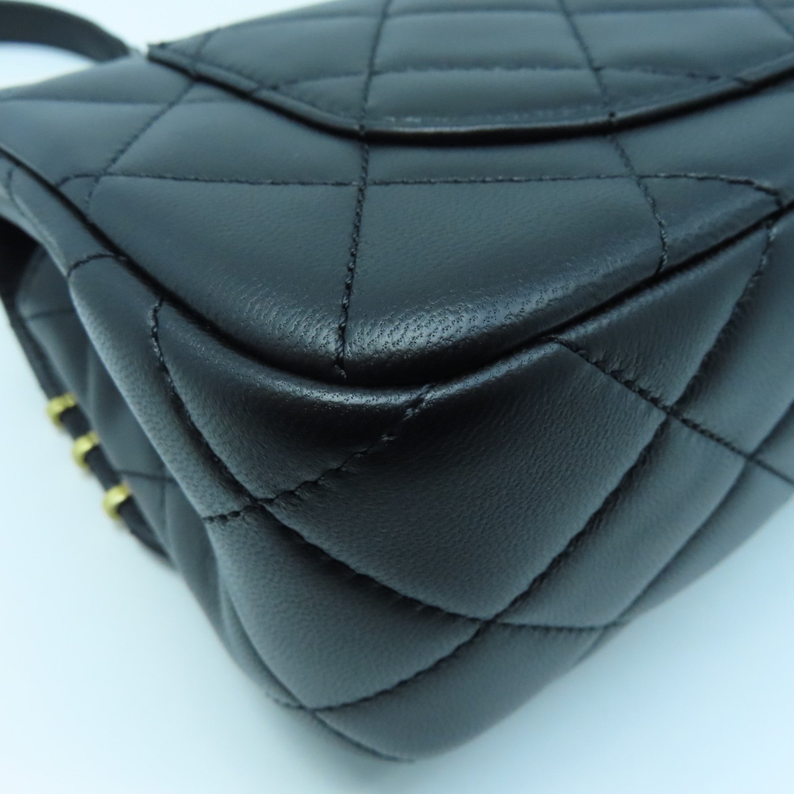 CHANEL Diamond Sheepskin Leather Pearl Hairpin Badge Chain Shoulder Bag Black