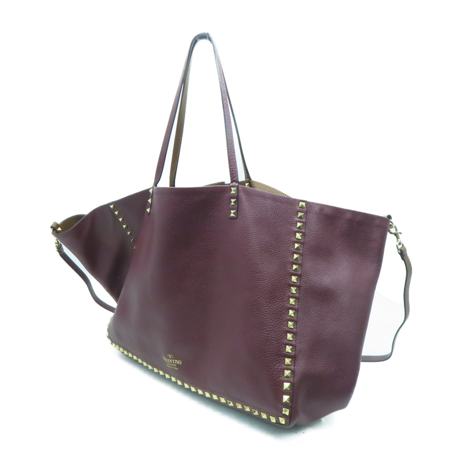 Valentino 牛皮皮革Shoulder Bag金扣肩背袋紅色/啡色