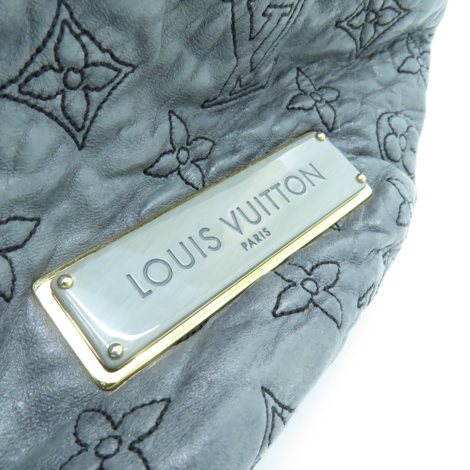 LOUIS VUITTON Lambskin Leather Nimbus Olympe PM Gold Buckle Shoulder Bag Gray
