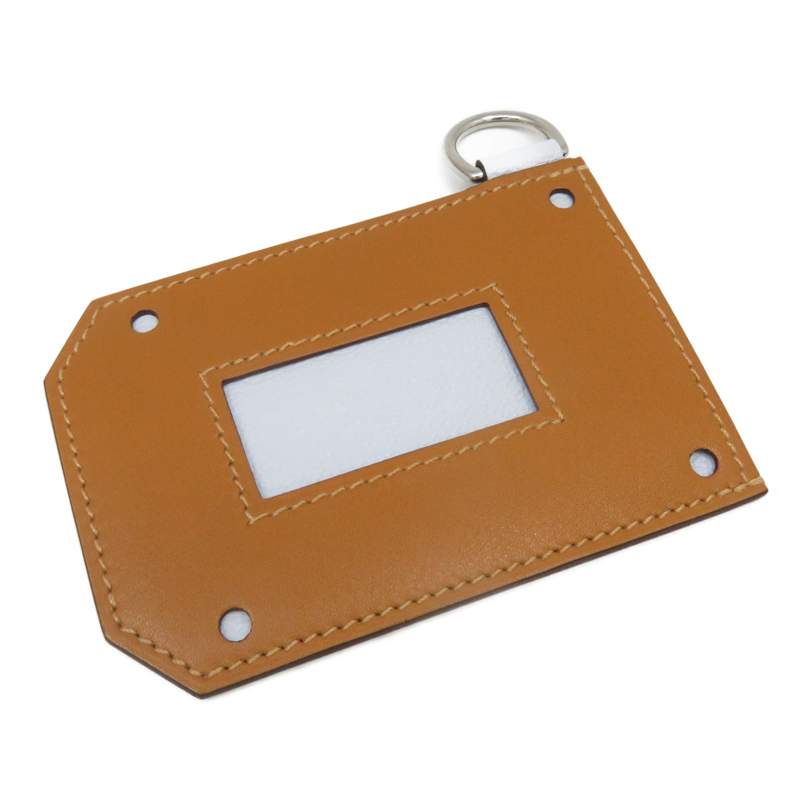 HERMES Chevre皮革Card Case银扣卡片套T0 Bleu Brume/37Gold浅蓝色/啡色