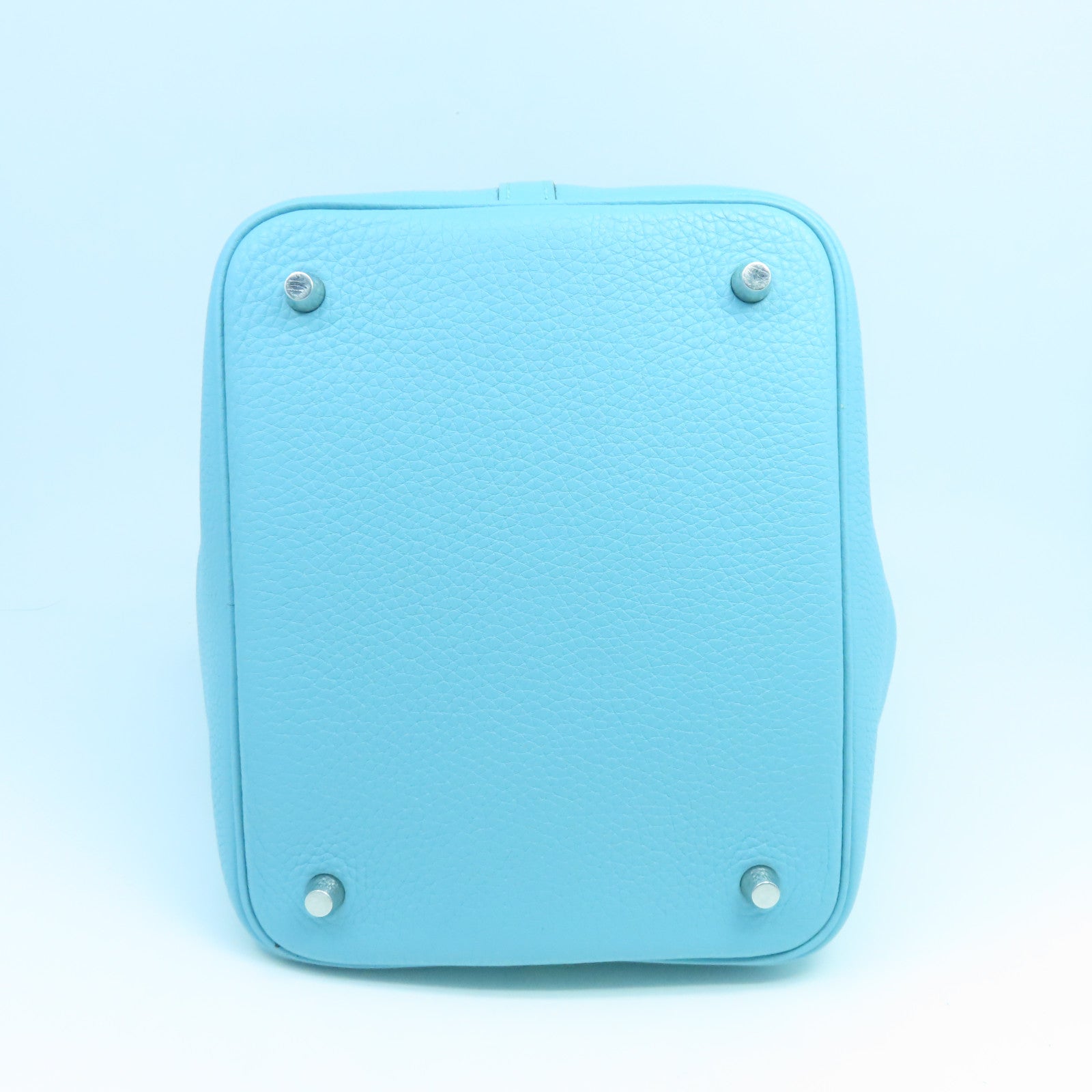 HERMES Clemence Leather Picotin Lock MM Silver Buckle Handle Bag Tiffany Blue