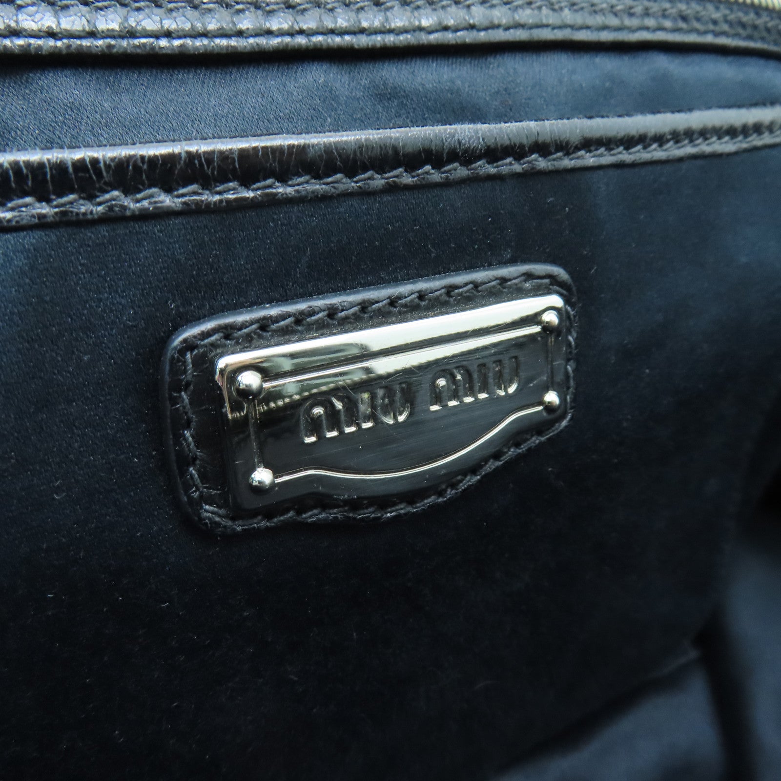 Miu Miu cowhide leather Shoulder Bag silver buckle shoulder bag black