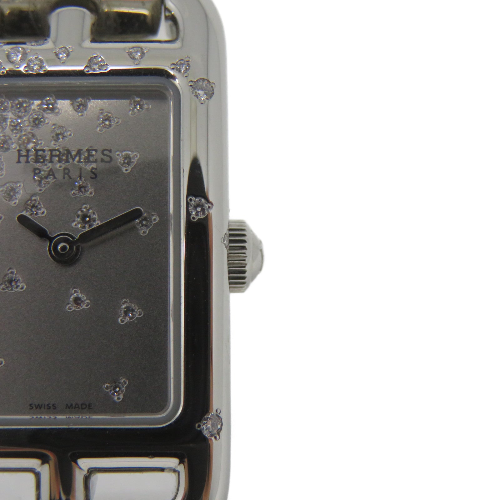 HERMES UHR Natucket Diamond Quartz Watch钻石/不锈钢手表石英机芯银色